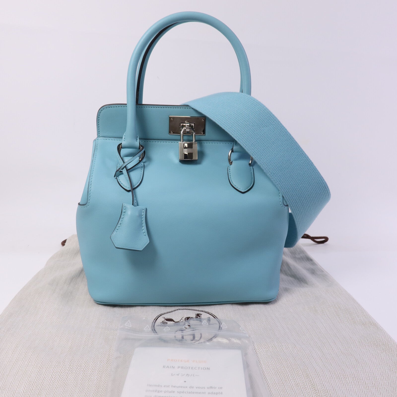 HERMES Swift皮革Toobox 20銀扣手挽肩背兩用袋Bleu St Cyr