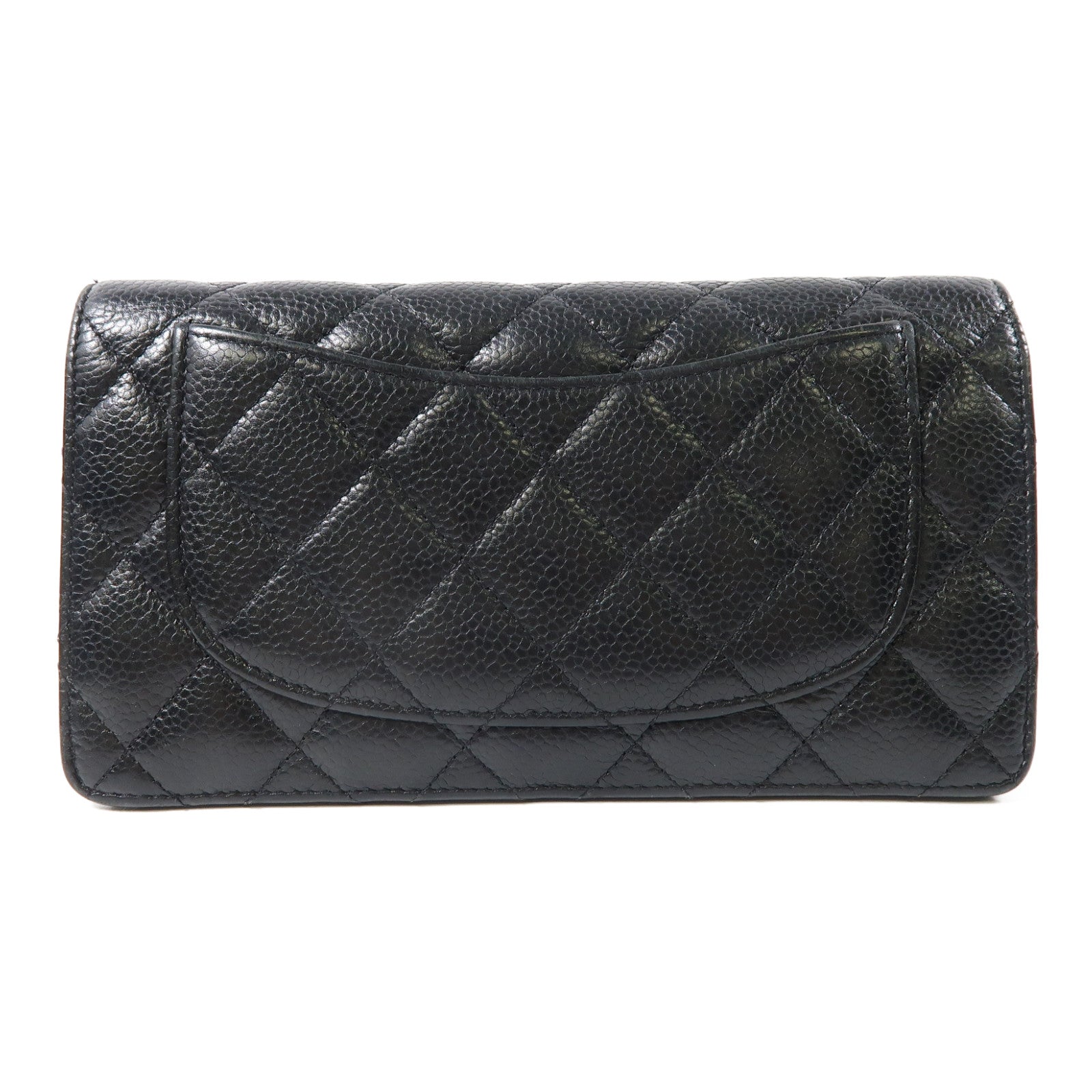 CHANEL 菱格牛皮皮革Long Wallet銀扣長錢包黑色
