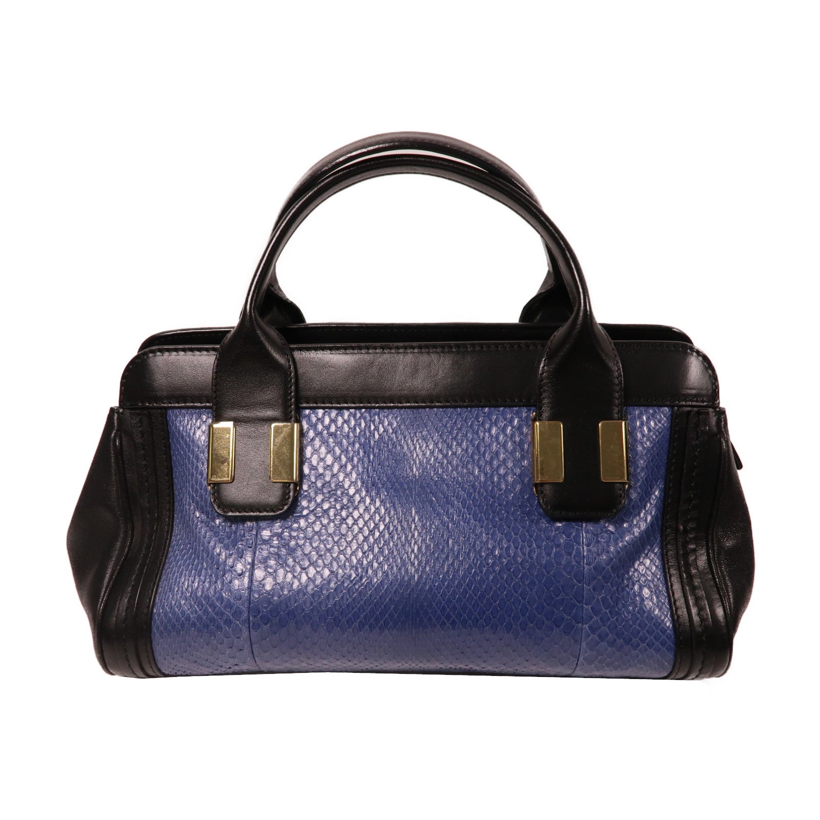 Chloe 牛皮皮革/蛇皮皮革Shoulder Bag金扣手挽肩背兩用袋藍色