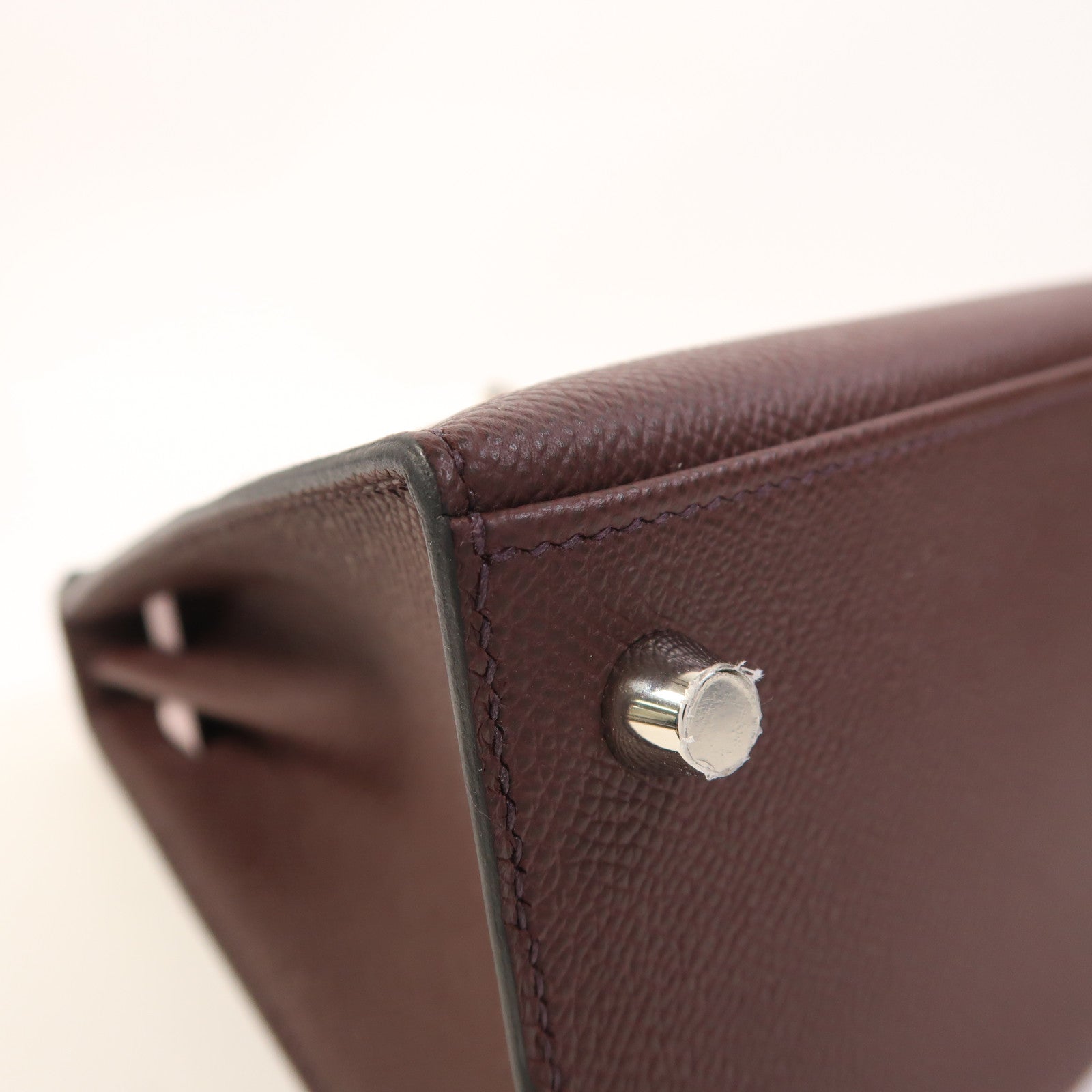 HERMES Epsom皮革Kelly 25銀扣手挽肩背兩用袋Rouge Sellier/Mauve Pale/Noir