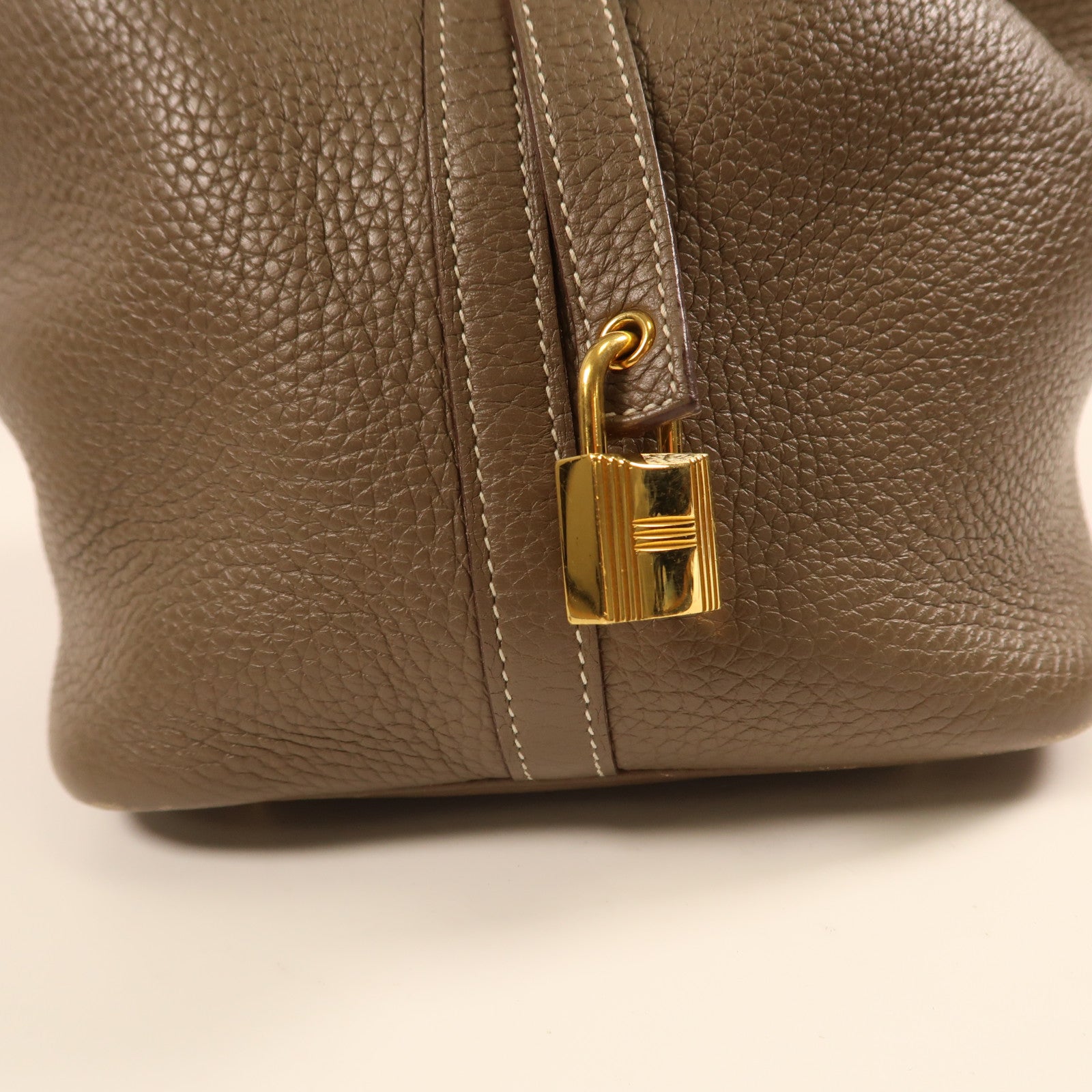 HERMES Alligator/Clemence皮革Picotin Touch MM金扣手挽袋Etoupe大象灰