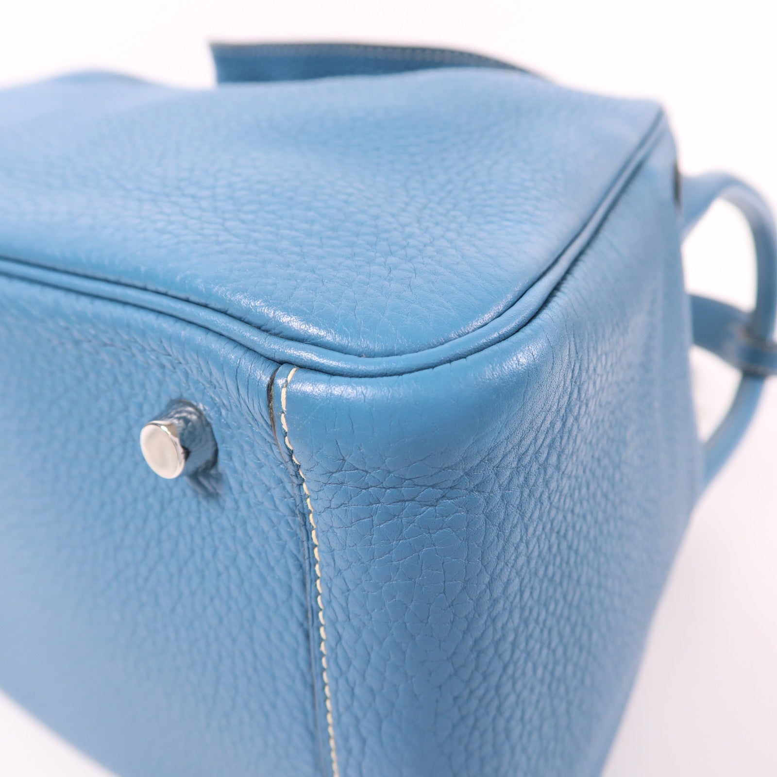 HERMES Clemence皮革Lindy 30銀扣手挽肩背兩用袋Bleu Jean