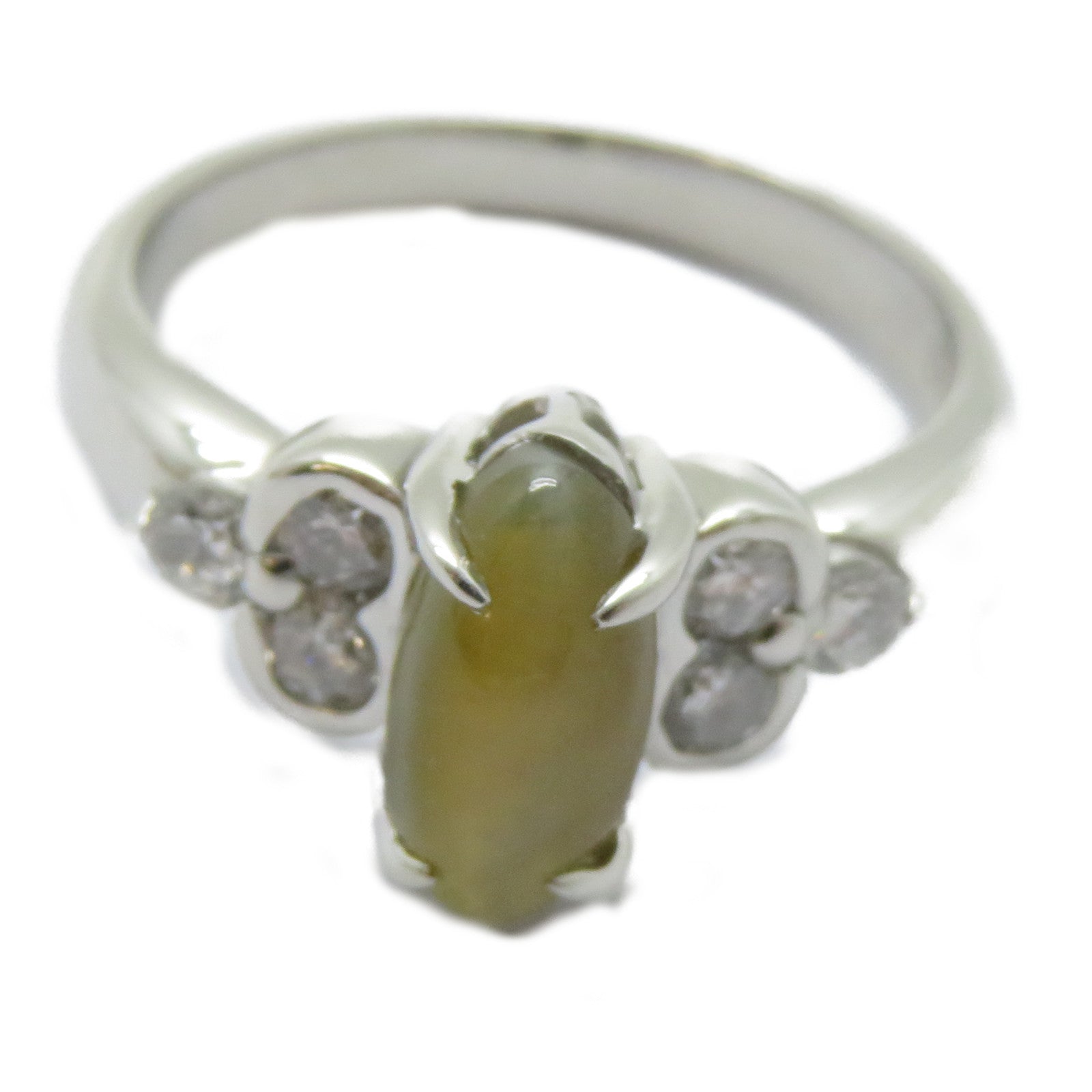 JEWELRY 【激減優惠】PT900鉑金Cat's Eye Ring 1.72ct貓眼石/0.35ct鑽石戒指US#5.25