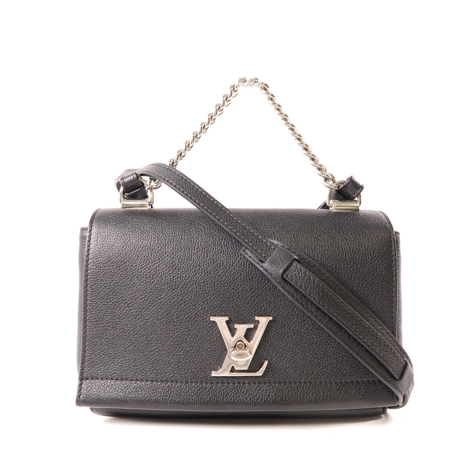 LOUIS VUITTON 牛皮皮革Lockme II BB銀扣手挽肩背兩用袋黑色