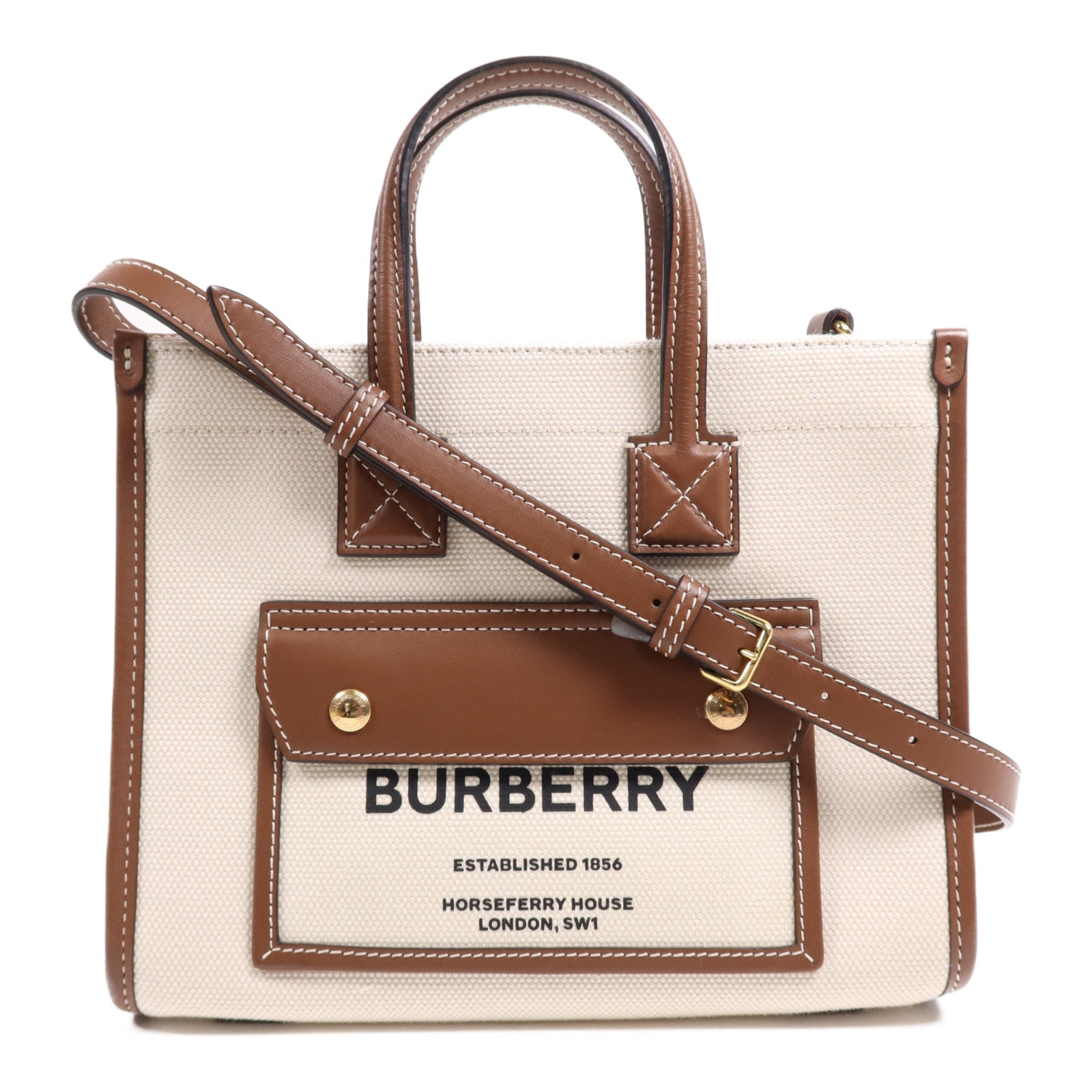 BURBERRY 帆布Freya金扣手挽肩背兩用袋