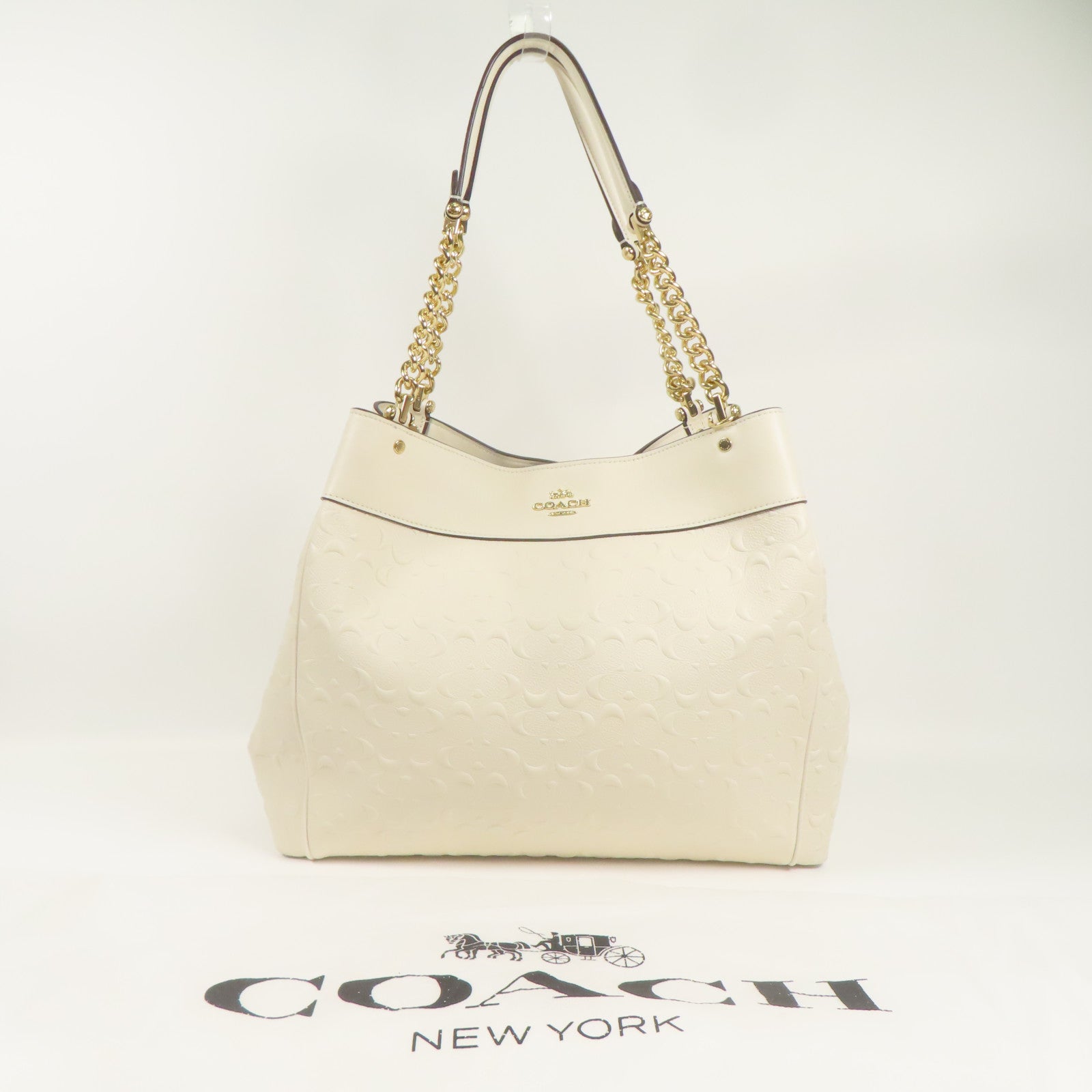 COACH GHW Shoulder Bag Calfskin Leather White