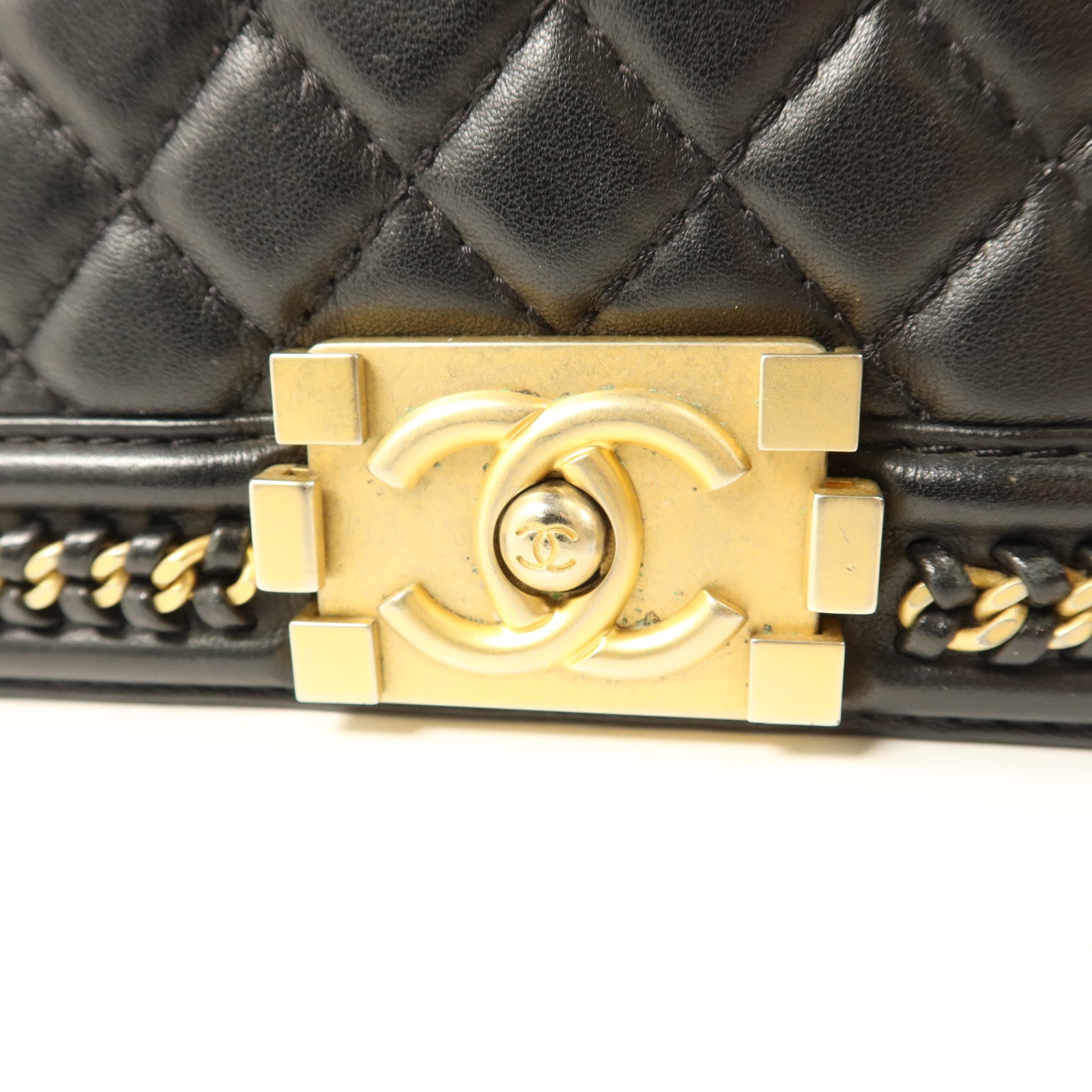 CHANEL 牛皮皮革Boy 25金扣鏈帶手挽肩背兩用袋