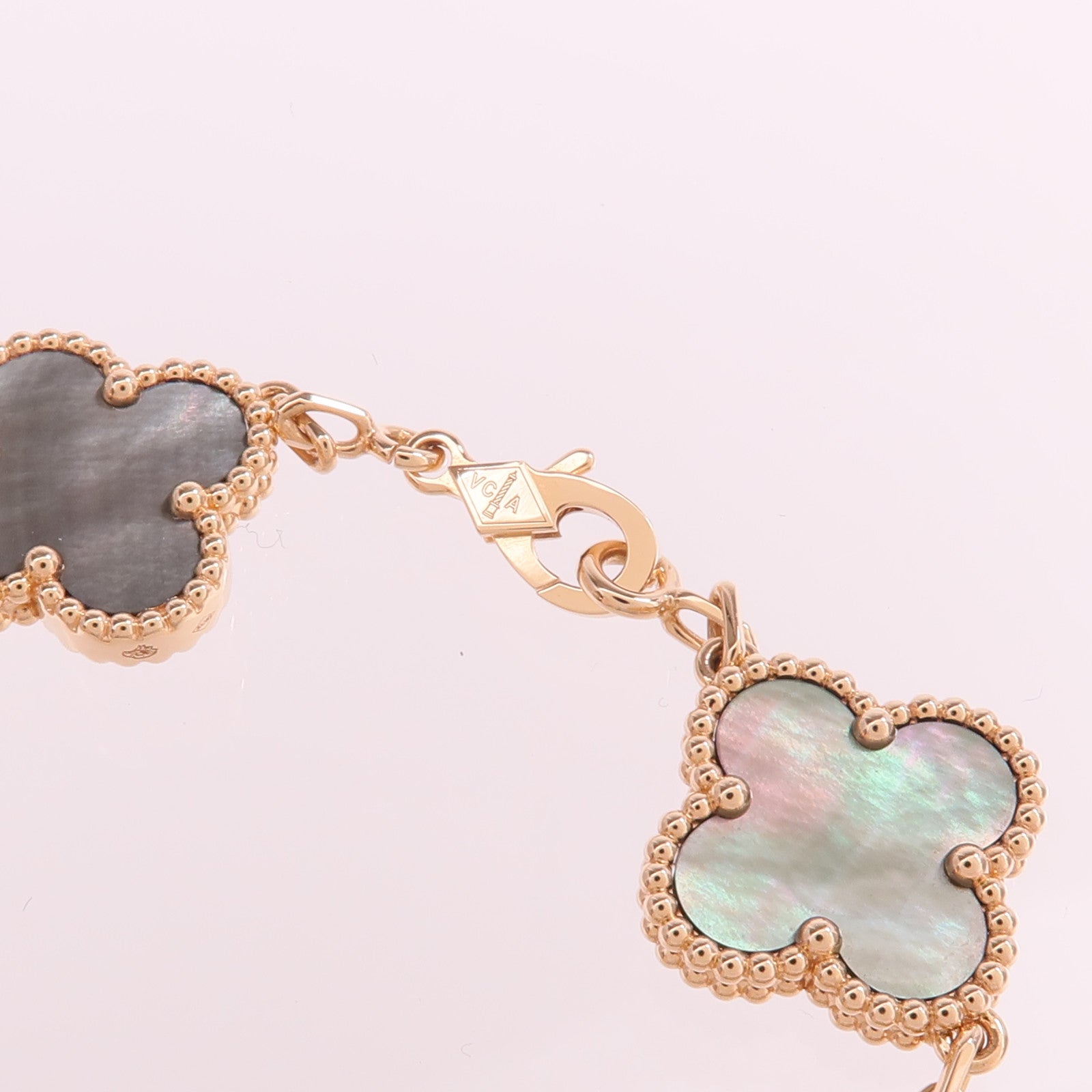 Van Cleef & Arpels 18K玫瑰金Vintage Alhambra Bracelet 5 Motifs珍珠母貝/鑽石手鏈