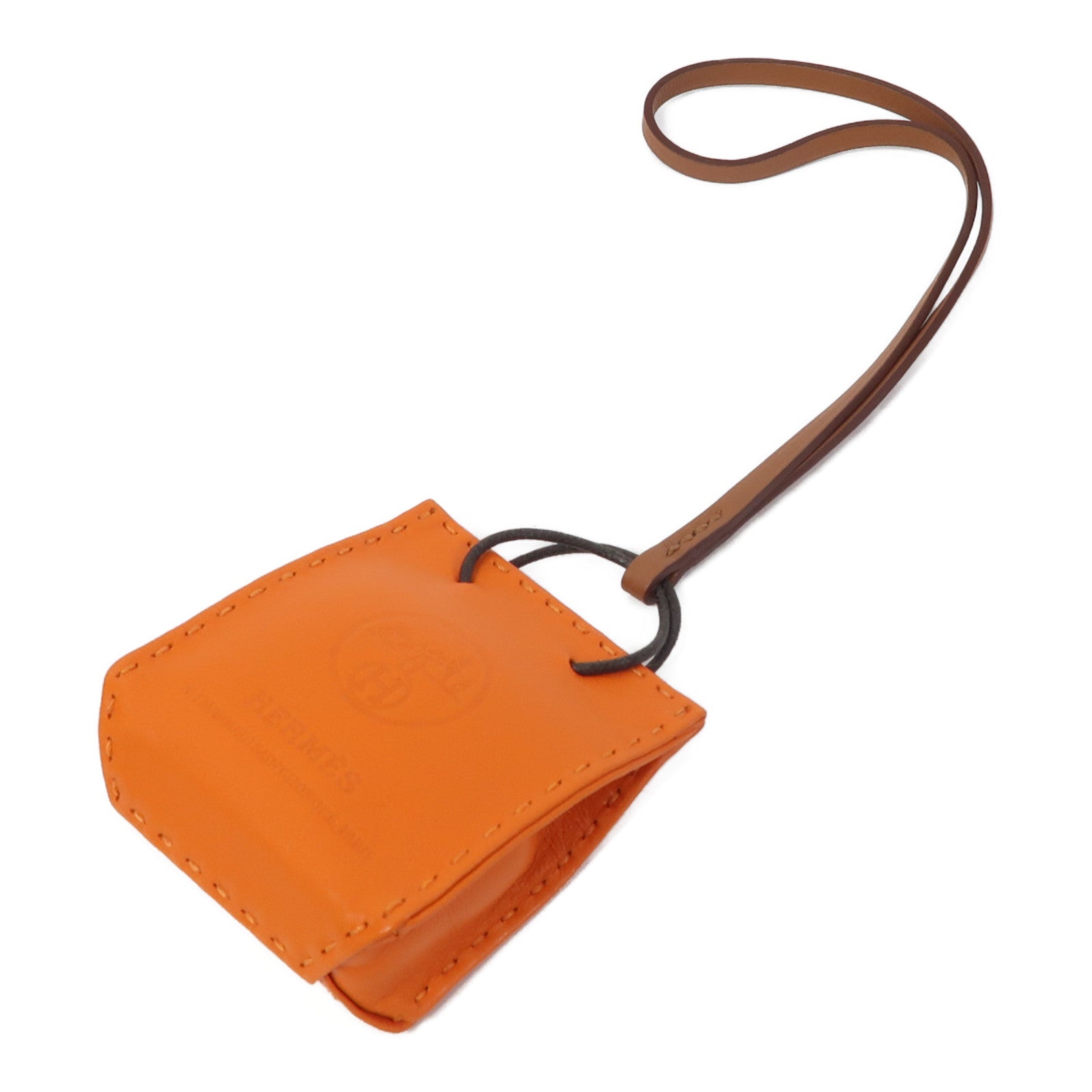 HERMES Swift皮革Shopping Bag Charm掛飾橙色