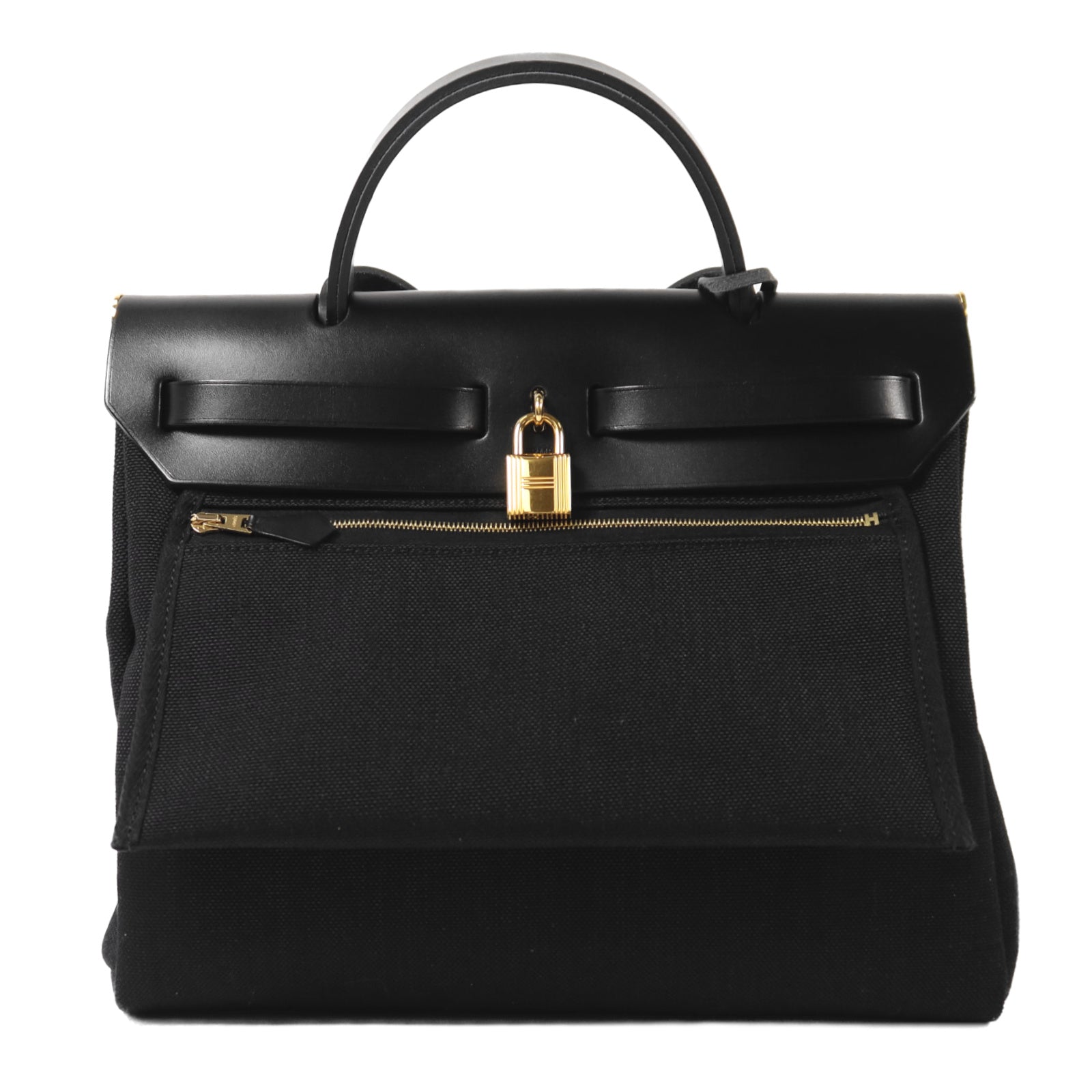 HERMES 帆布Herbag PM金扣手挽肩背兩用袋Noir