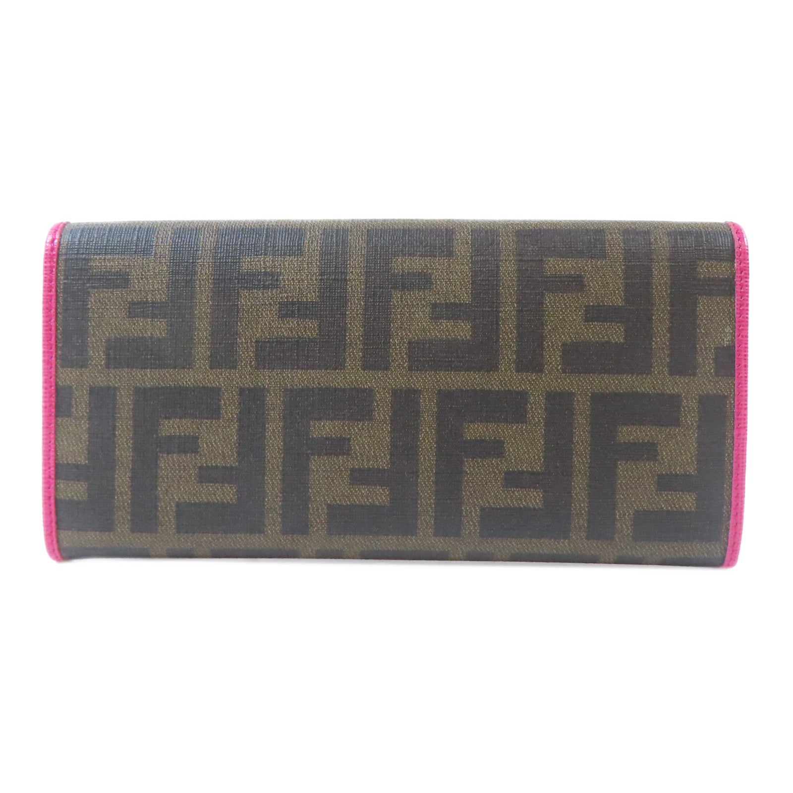 FENDI 【激減優惠】塗層帆布Long Wallet金扣長錢包啡色/粉紅色