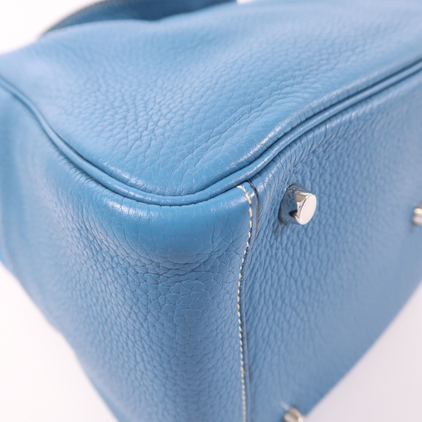 HERMES Clemence皮革Lindy 30銀扣手挽肩背兩用袋Bleu Jean