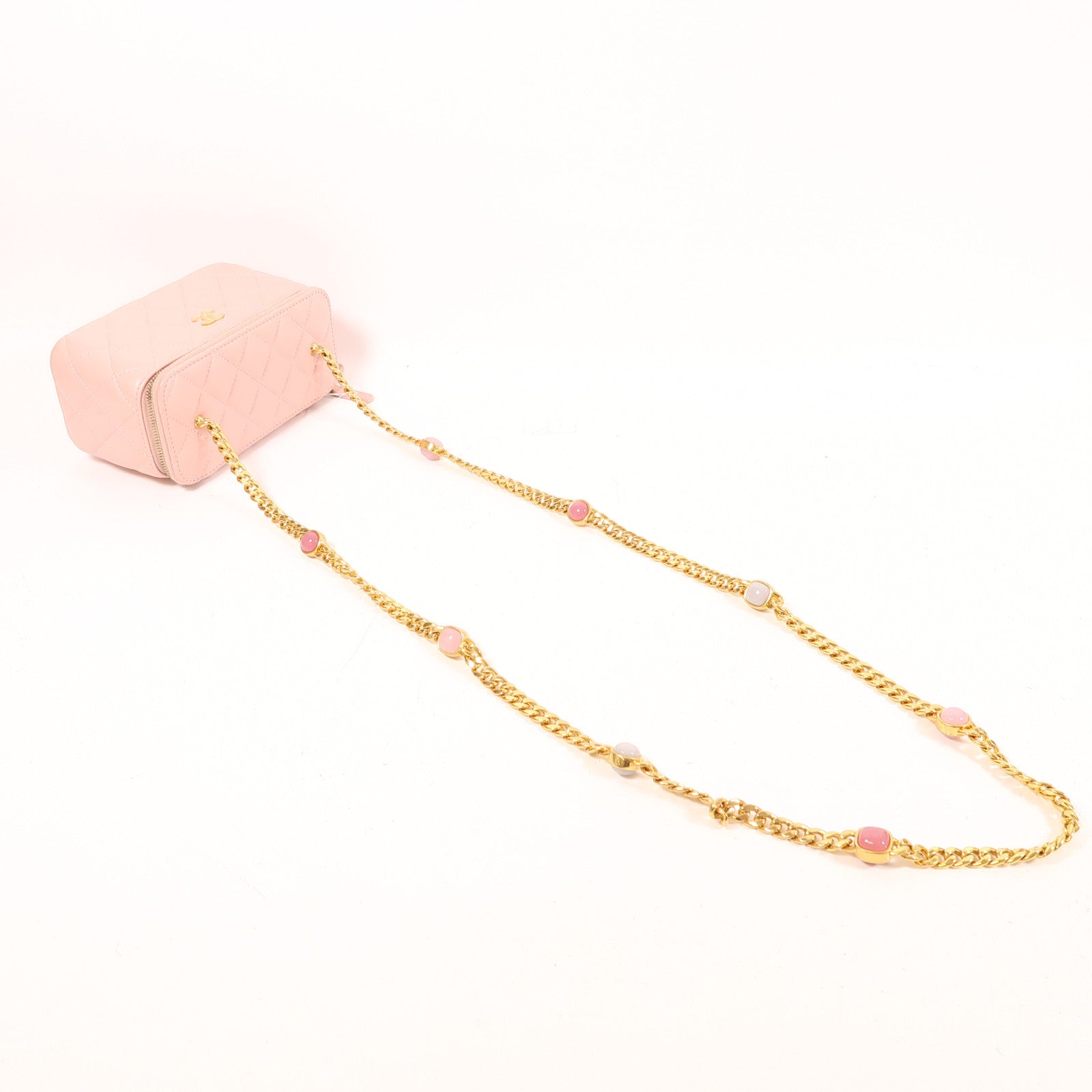 CHANEL CC GHW Vanity Case Chain Shoulder Bag Lambskin Leather Pink