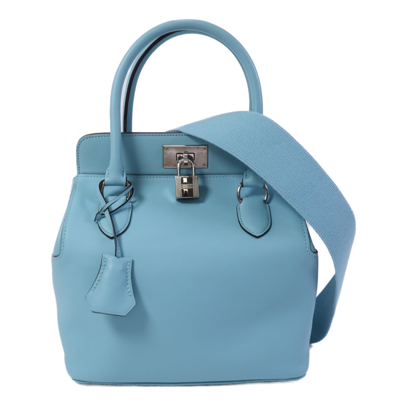 HERMES Swift皮革Toobox 20銀扣手挽肩背兩用袋Bleu St Cyr