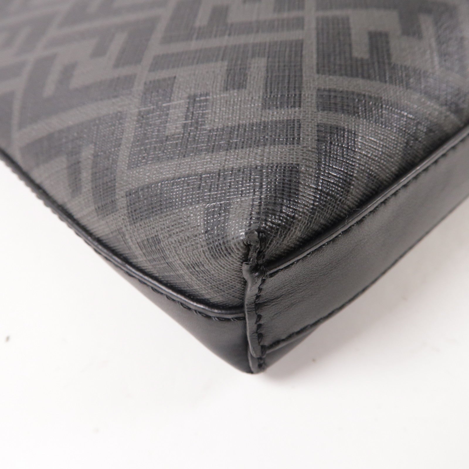 FENDI 塗層帆布/牛皮皮革Shoulder Bag銀扣肩背袋黑色/灰色/黃色