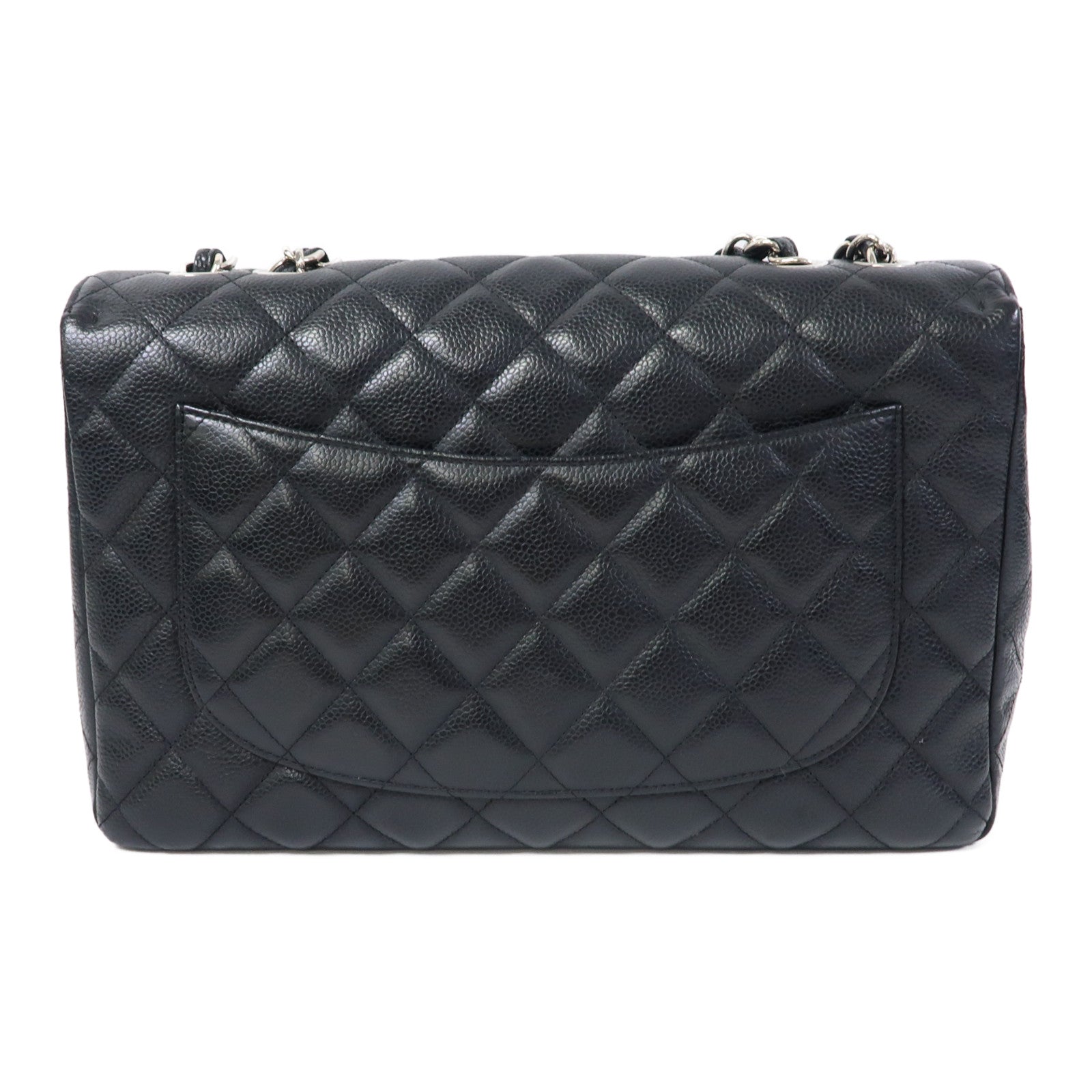 CHANEL 【激減優惠】菱格Caviar皮革Classic 30cm Chain Shoulder銀扣手挽肩背兩用袋黑色