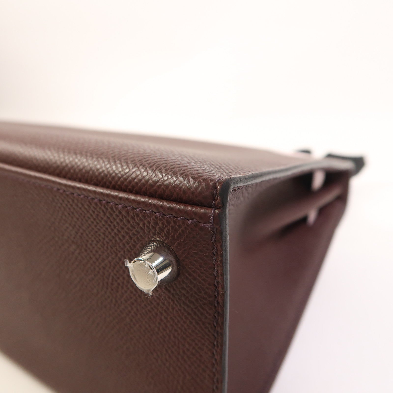 HERMES Epsom皮革Kelly 25銀扣手挽肩背兩用袋Rouge Sellier/Mauve Pale/Noir