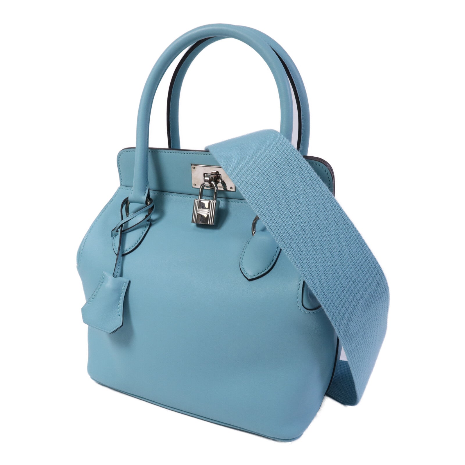 HERMES Swift皮革Toobox 20銀扣手挽肩背兩用袋Bleu St Cyr