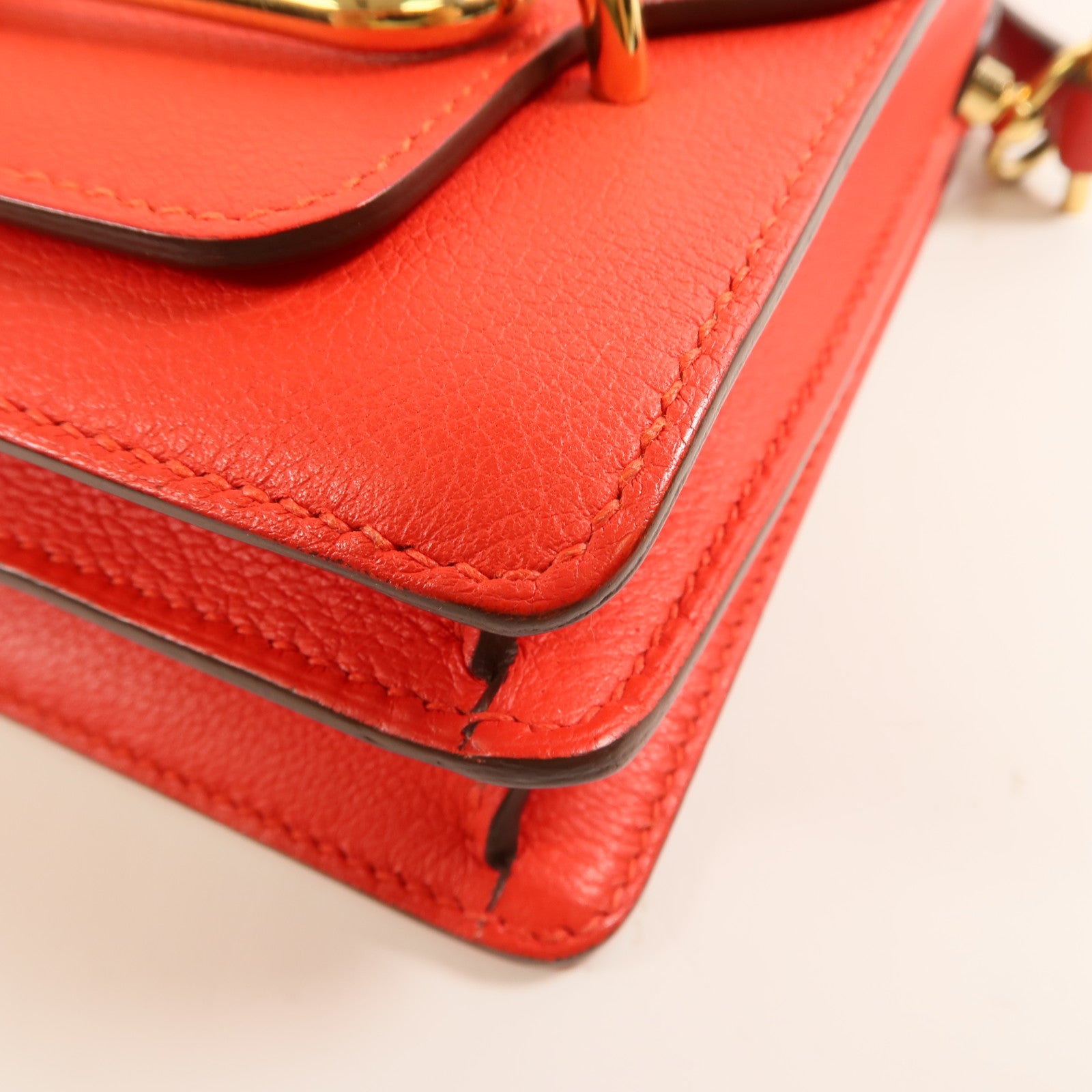 HERMES Evercolor皮革Mini Roulis金扣肩背袋Rouge Tomate