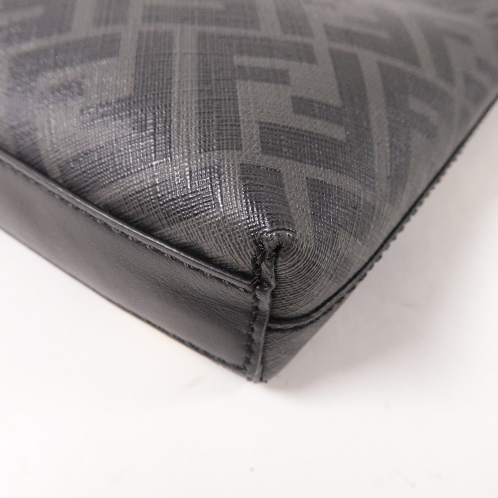 FENDI 塗層帆布/牛皮皮革Shoulder Bag銀扣肩背袋黑色/灰色/黃色