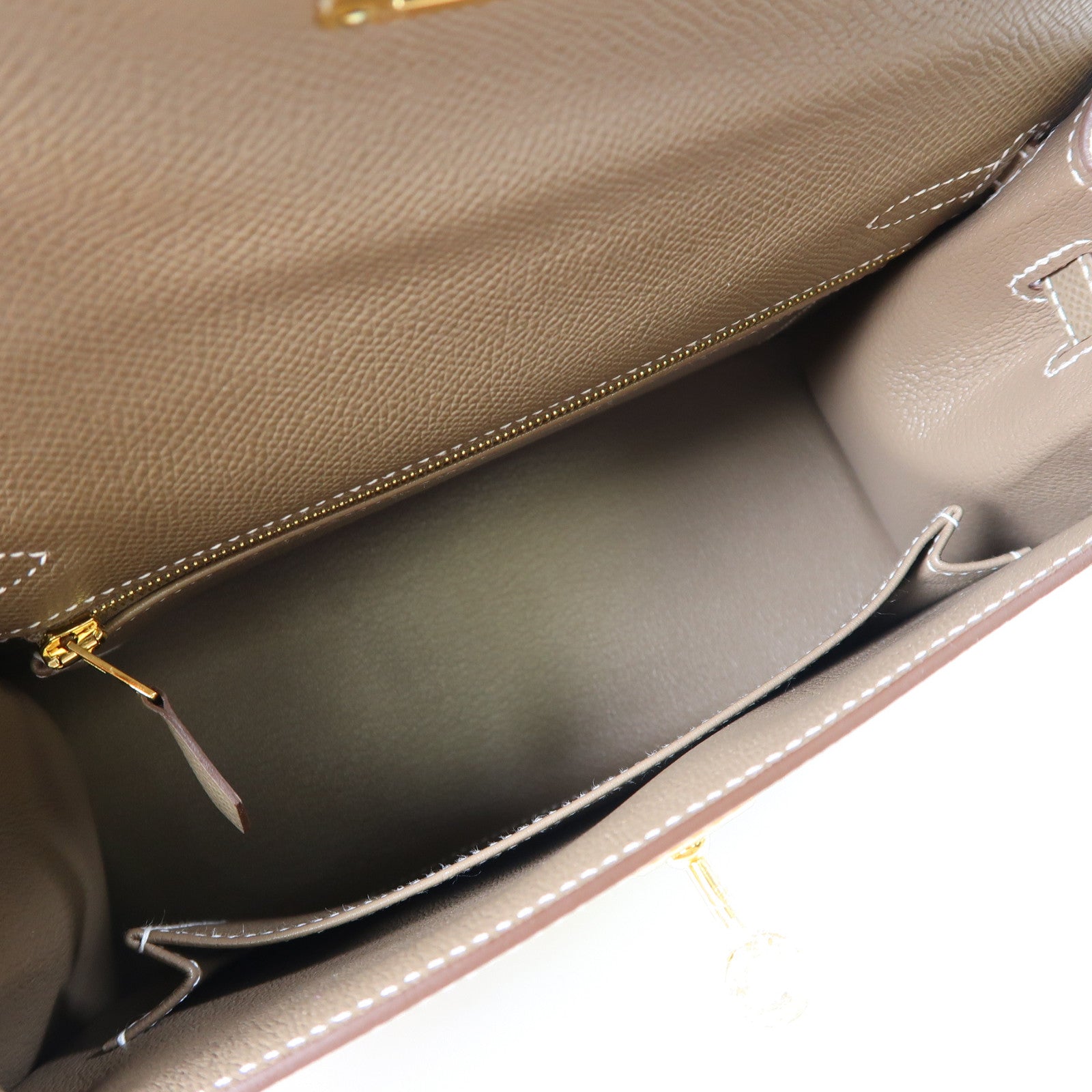HERMES Epsom皮革Kelly 25金扣手挽肩背兩用袋Etoupe大象灰