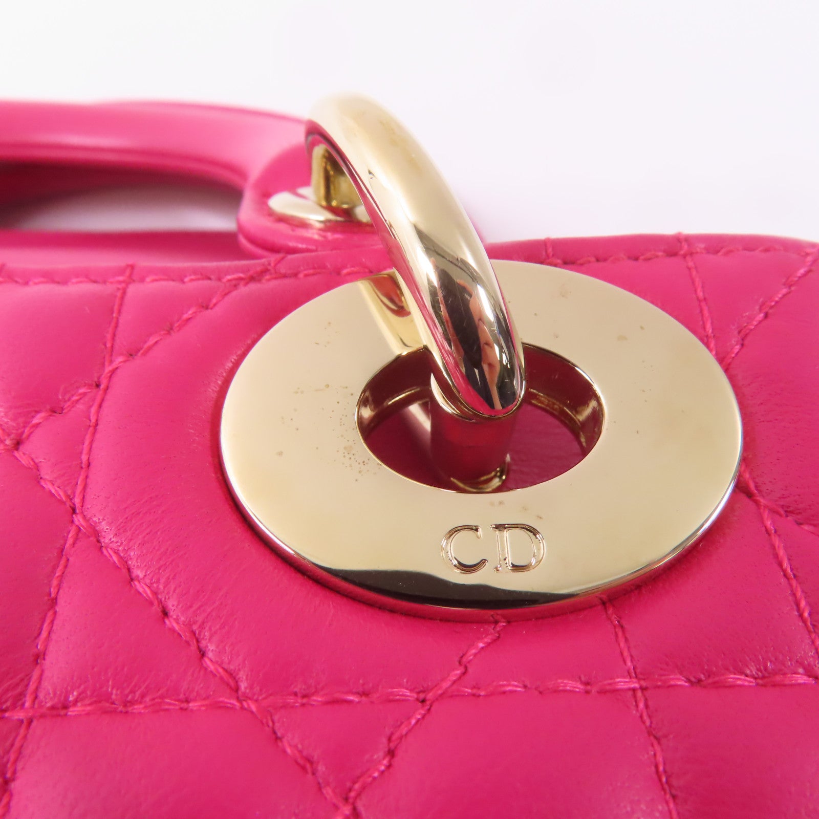 Dior 牛皮皮革Mini Lady Dior金扣手挽肩背兩用袋粉紅色