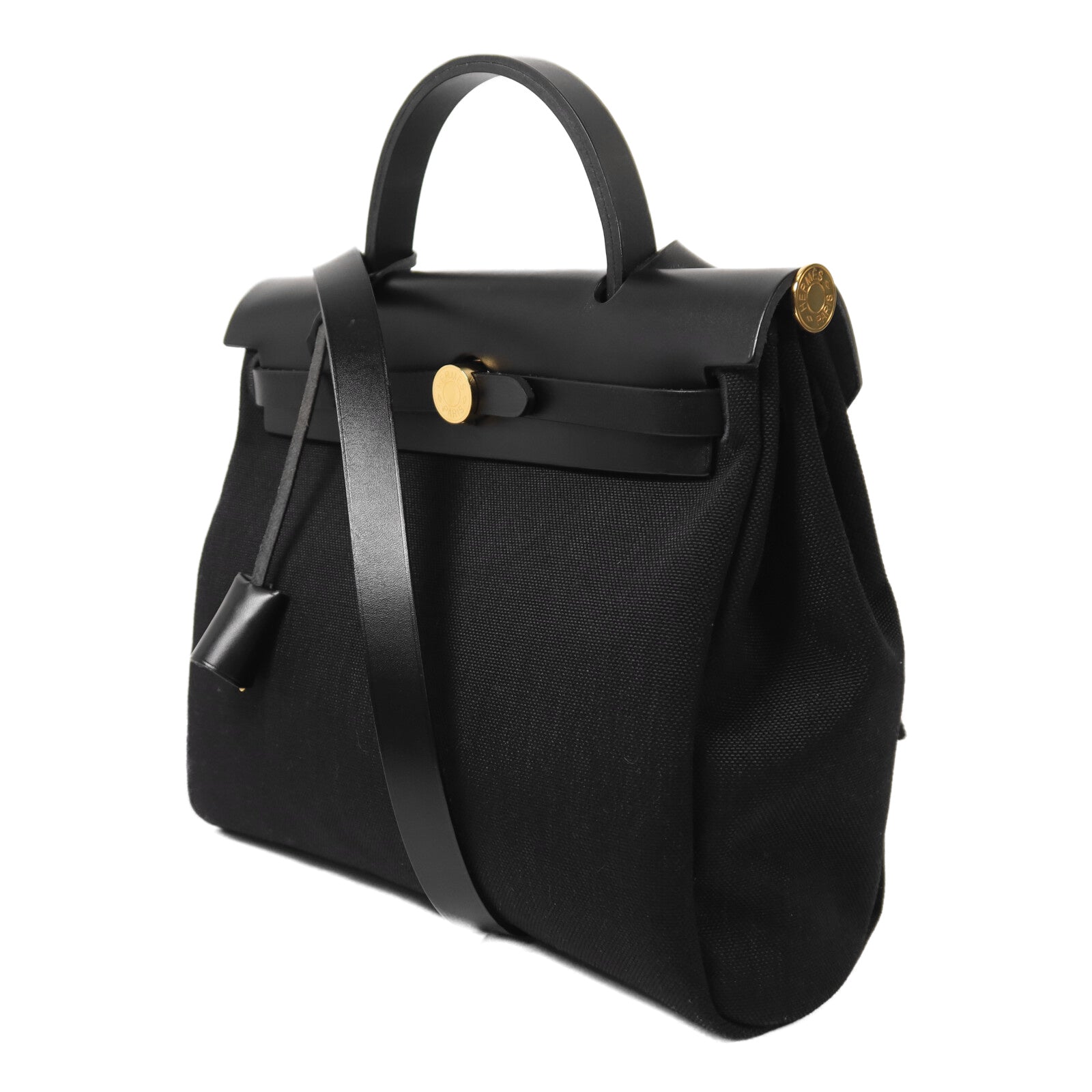 HERMES 帆布Herbag PM金扣手挽肩背兩用袋Noir