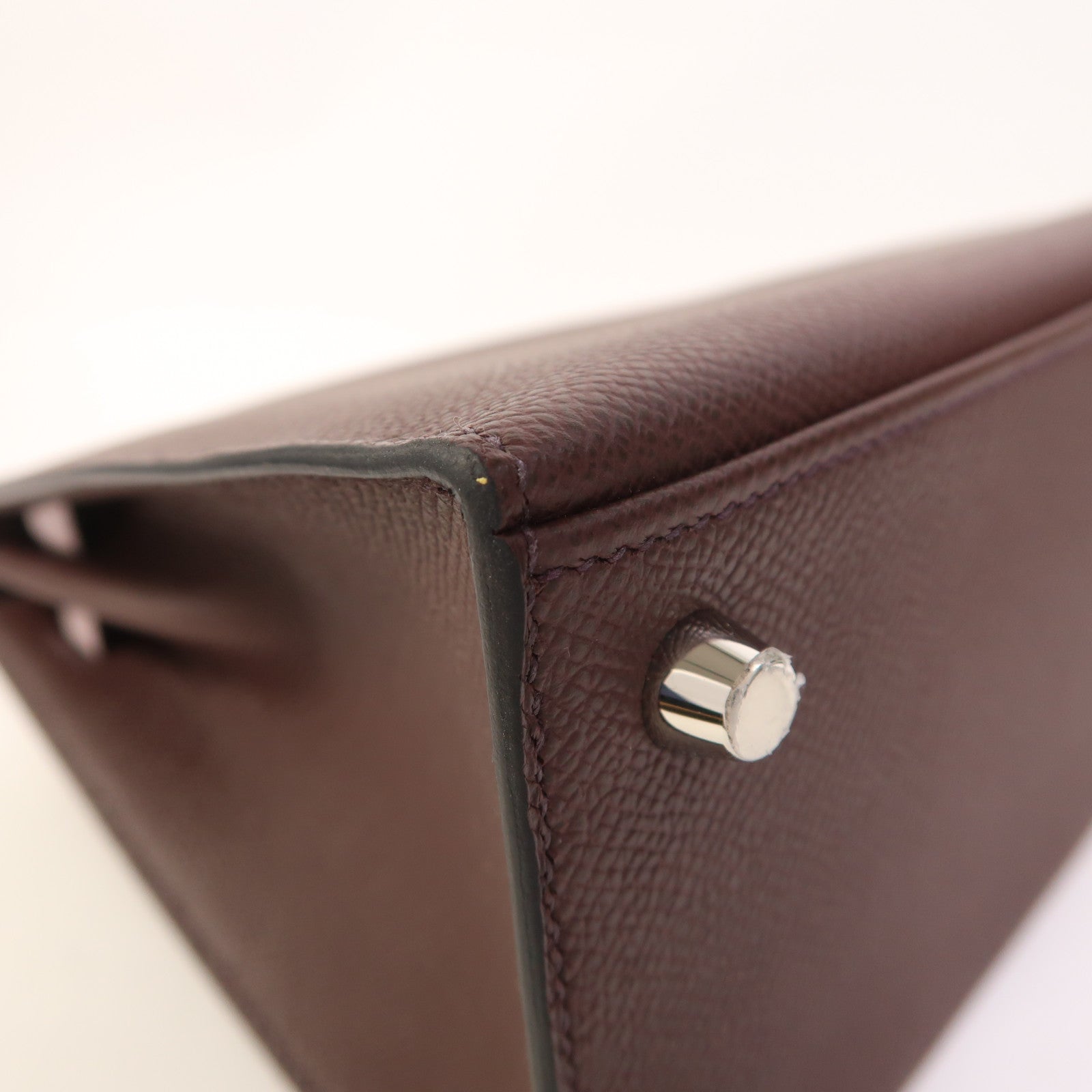 HERMES Epsom皮革Kelly 25銀扣手挽肩背兩用袋Rouge Sellier/Mauve Pale/Noir
