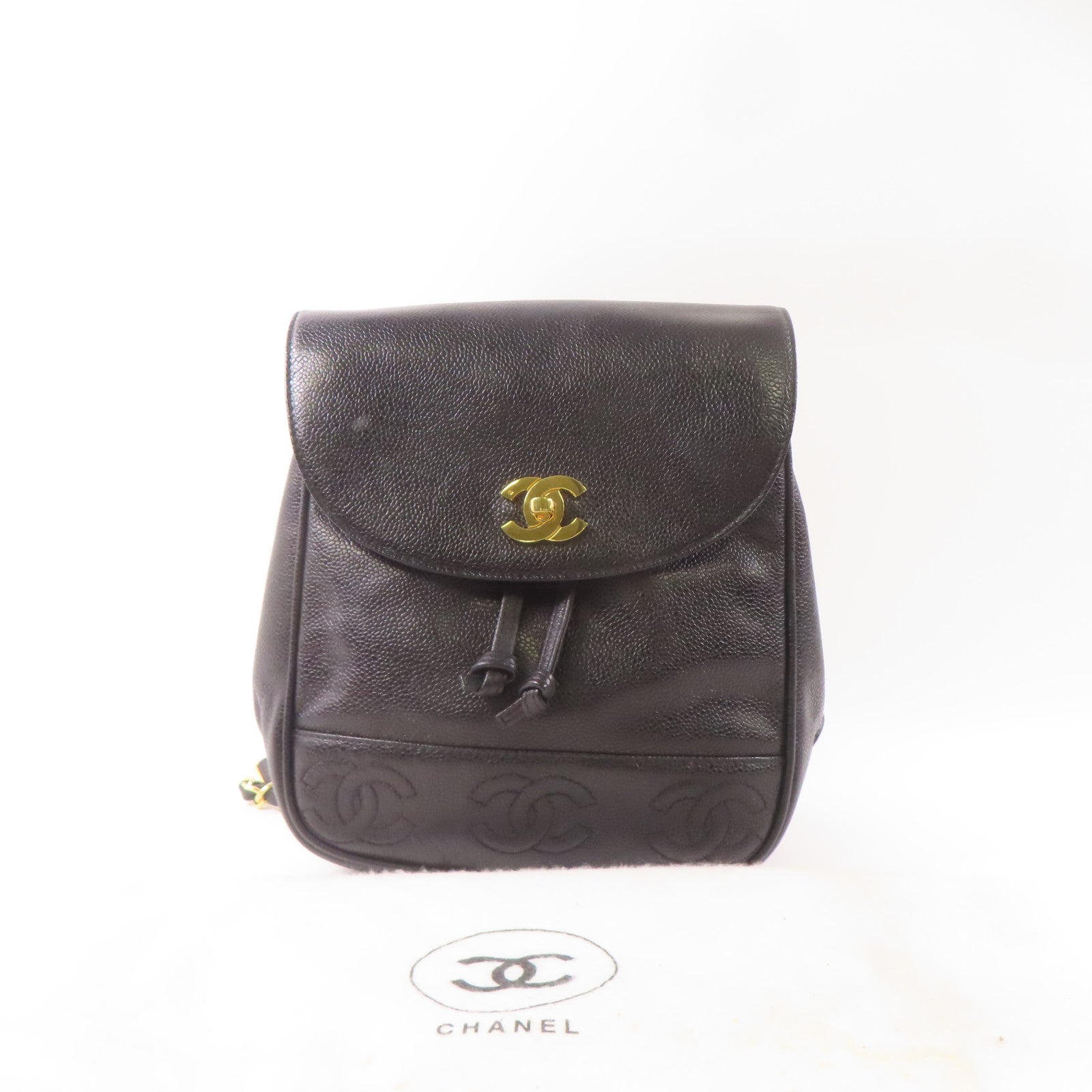 CHANEL【激減優惠】 牛皮皮革Backpack金扣鏈帶背包黑色