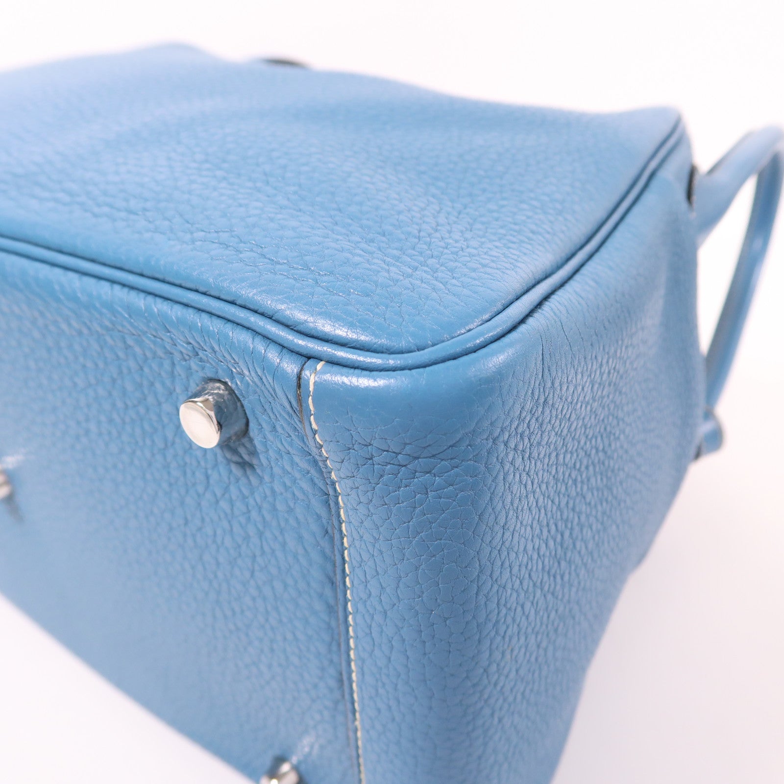 HERMES Clemence皮革Lindy 30銀扣手挽肩背兩用袋Bleu Jean