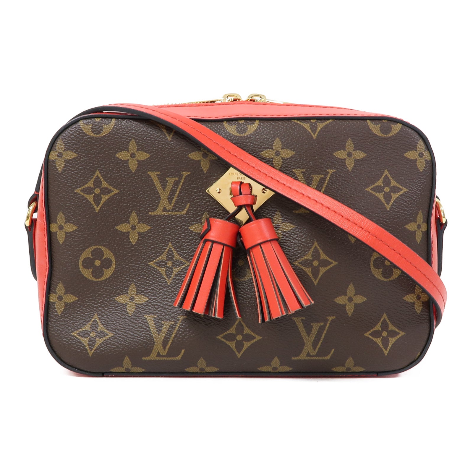 LOUIS VUITTON Monogram Saintonge金扣肩背袋啡色/紅色