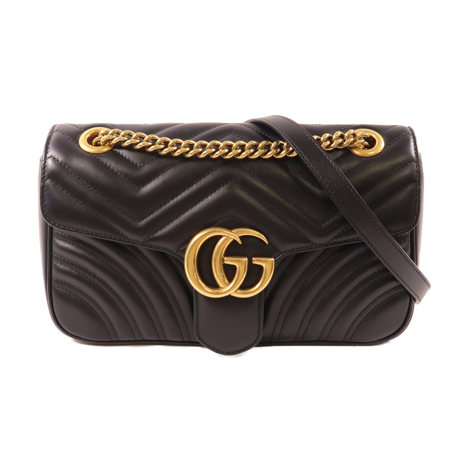 GUCCI 牛皮皮革GG Marmont Small Shoulder Bag金扣鏈帶肩背袋