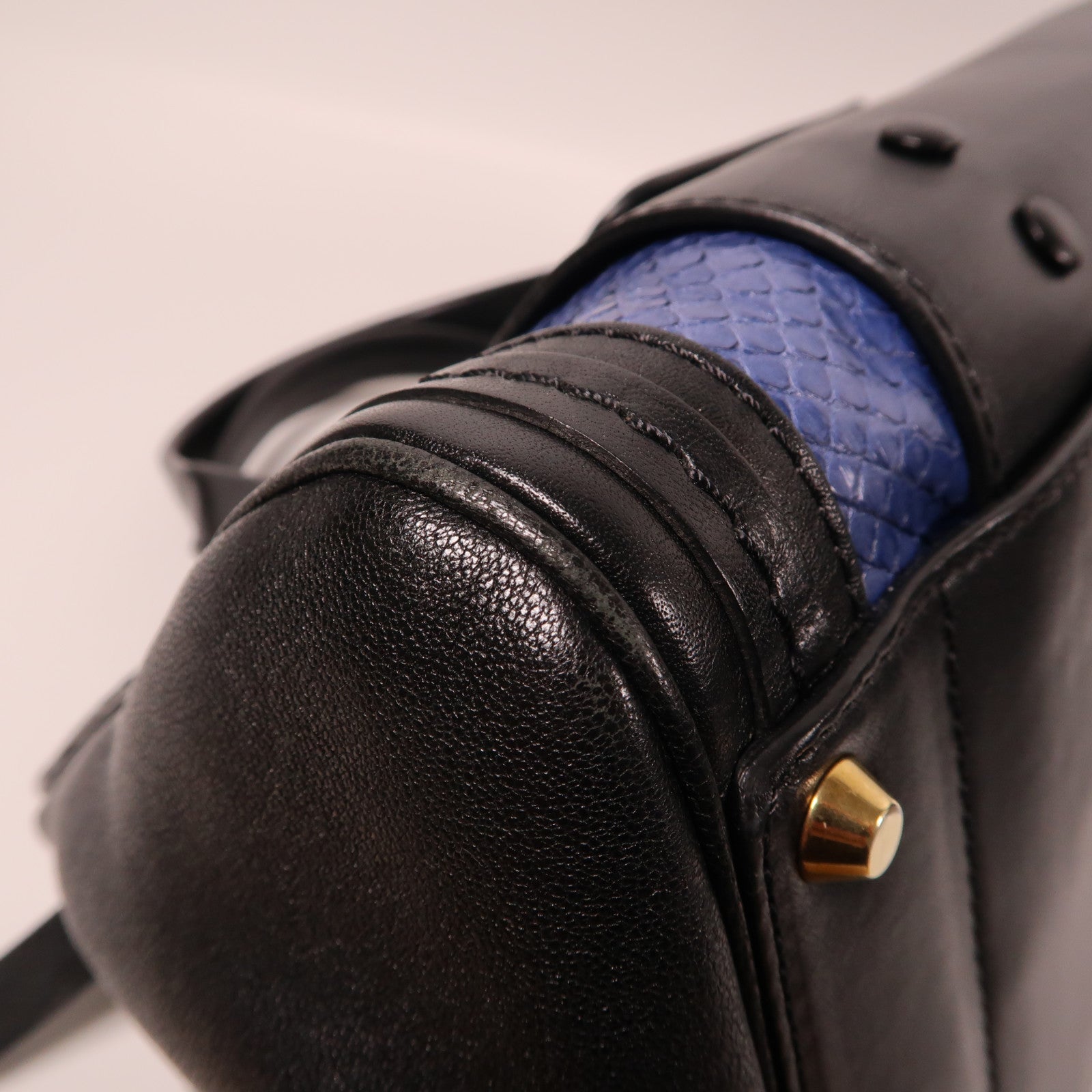 Chloe 牛皮皮革/蛇皮皮革Shoulder Bag金扣手挽肩背兩用袋藍色