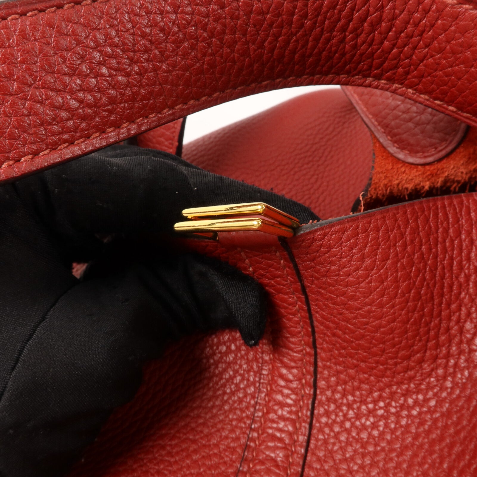 HERMES Clemence皮革Picotin MM扣手挽袋Rouge Garance