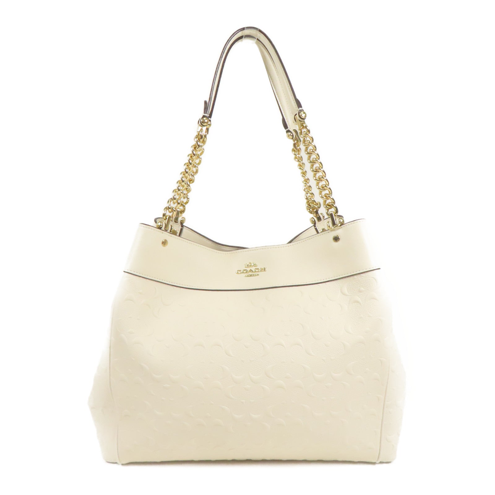 COACH GHW Shoulder Bag Calfskin Leather White