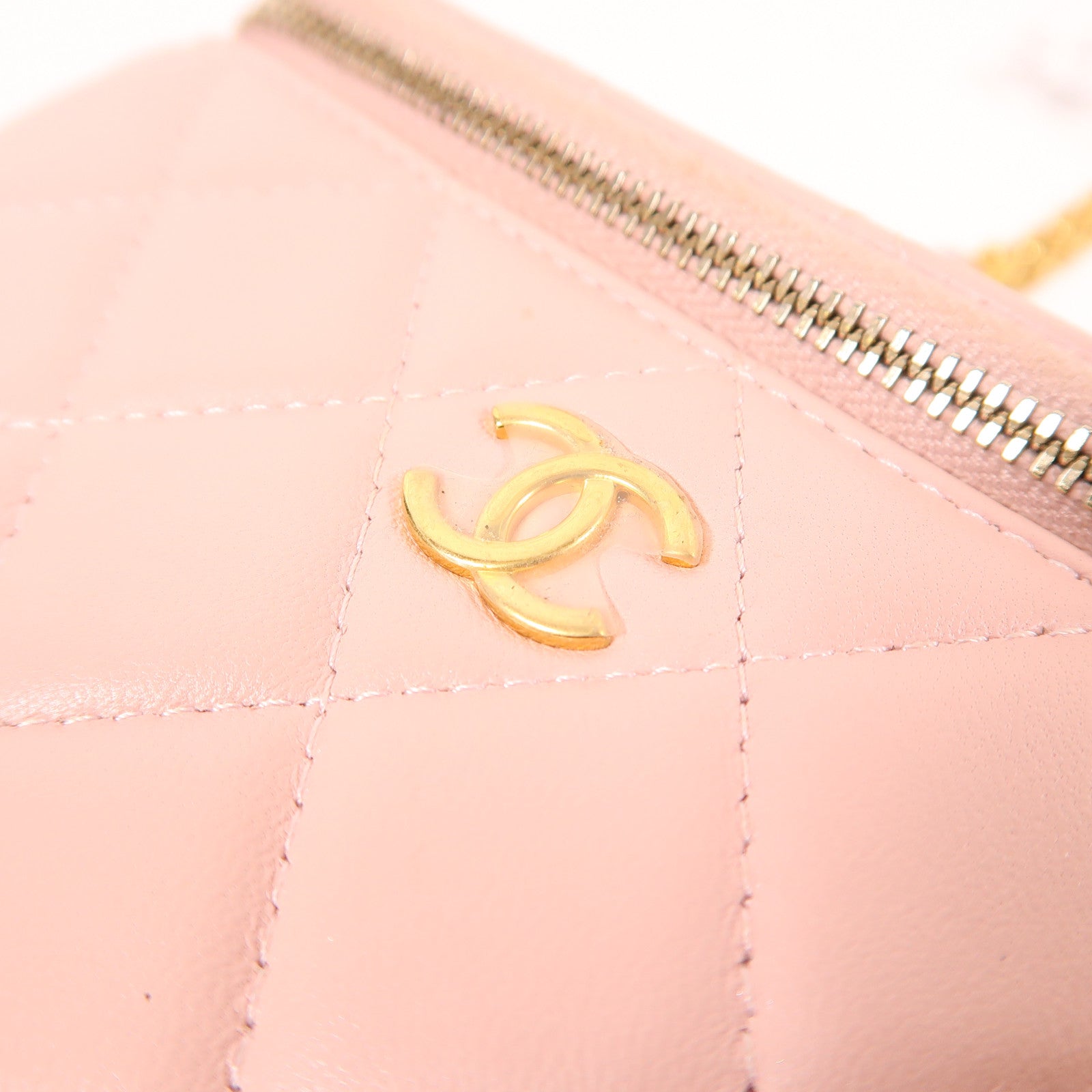 CHANEL CC GHW Vanity Case Chain Shoulder Bag Lambskin Leather Pink