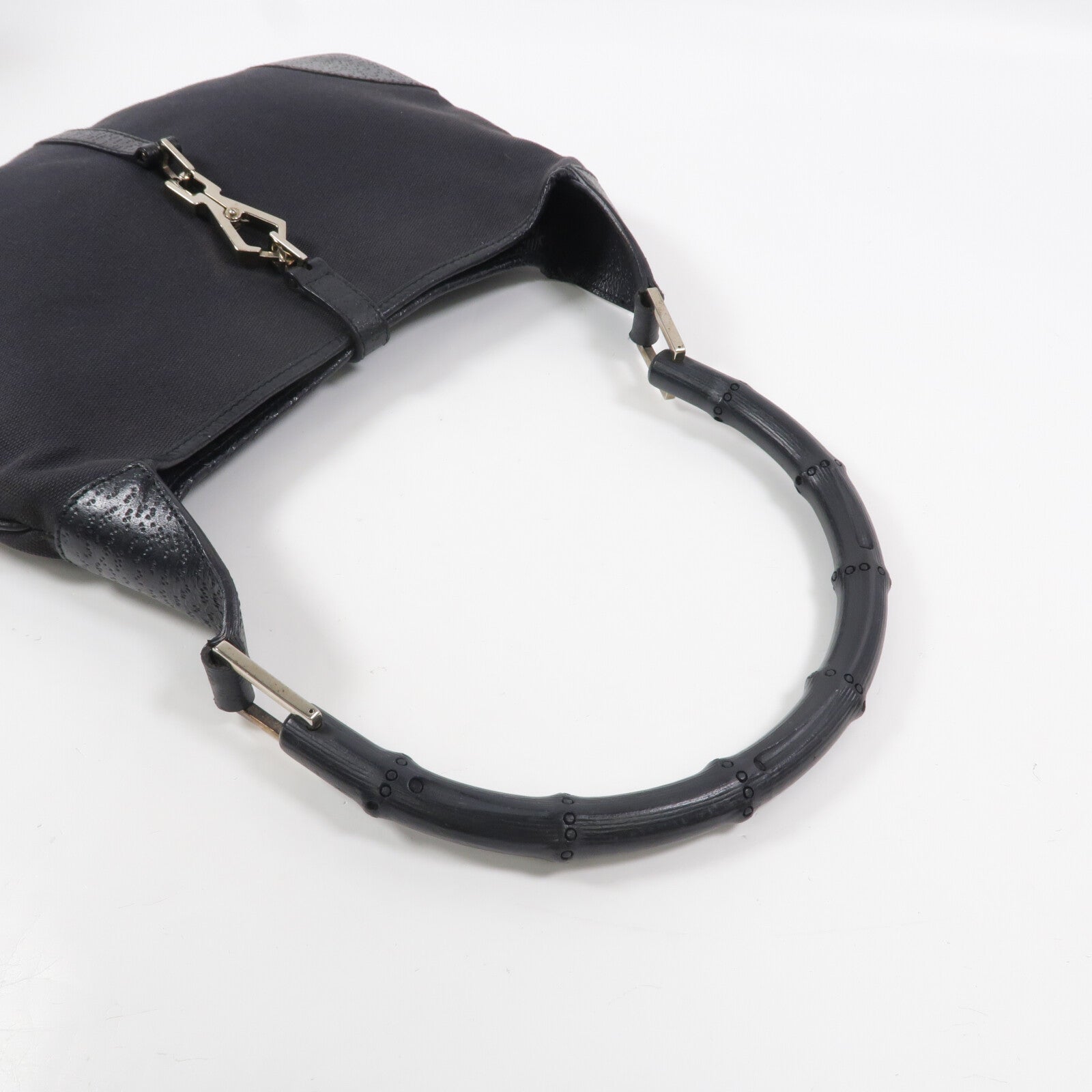 GUCCI 帆布/牛皮皮革Bamboo Jackie Hobo Bag肩背袋