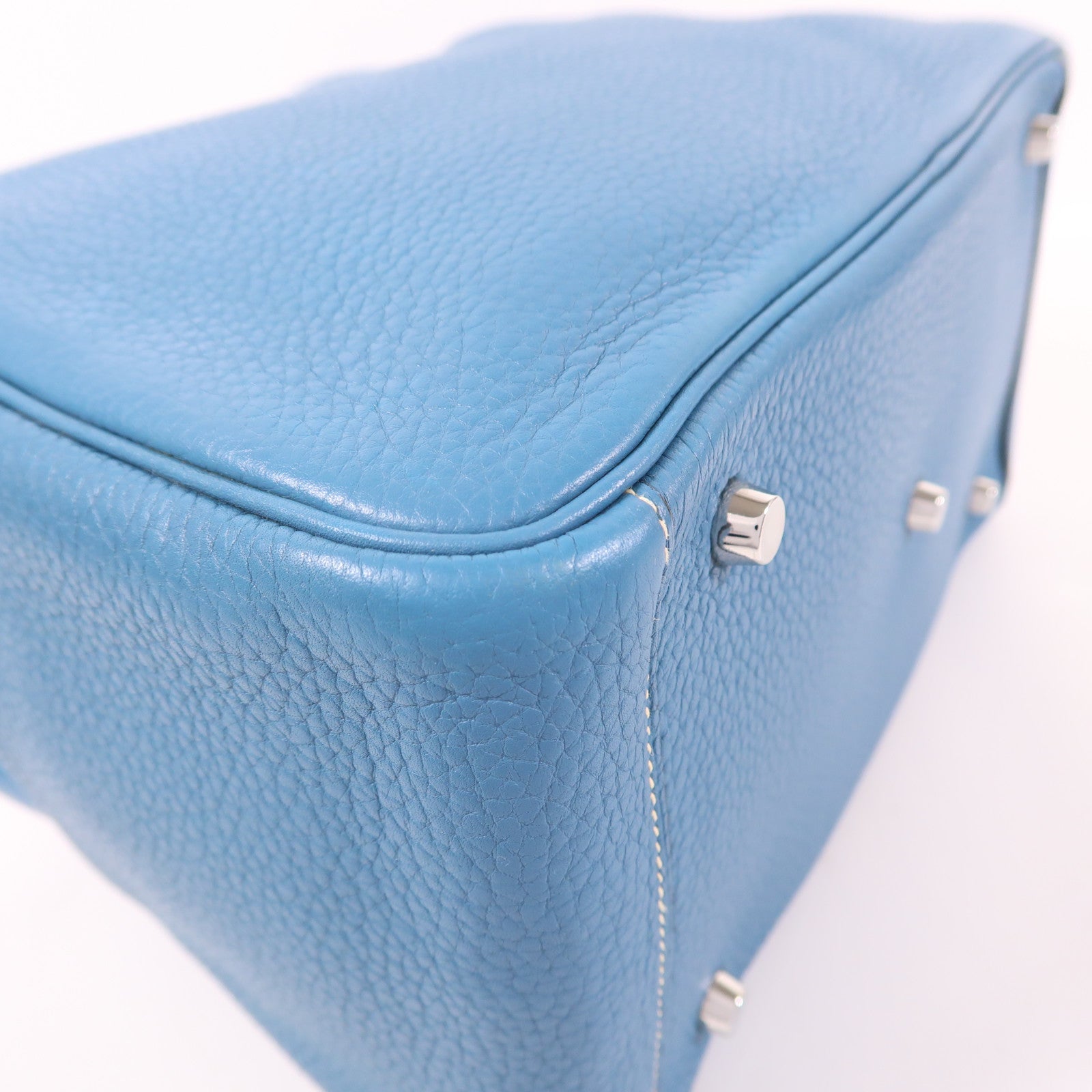 HERMES Clemence皮革Lindy 30銀扣手挽肩背兩用袋Bleu Jean