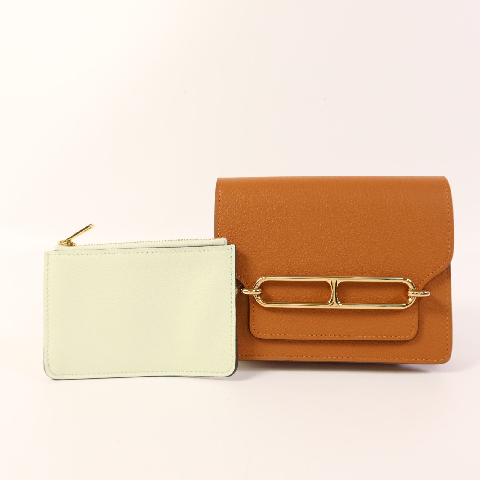 HERMES Evercolor皮革Roulis Slim金扣手拿包Gold