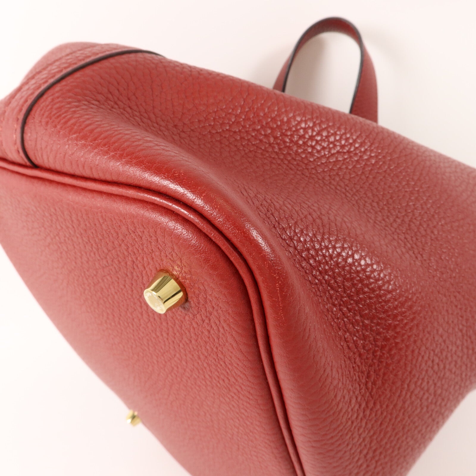 HERMES Clemence皮革Picotin MM扣手挽袋Rouge Garance