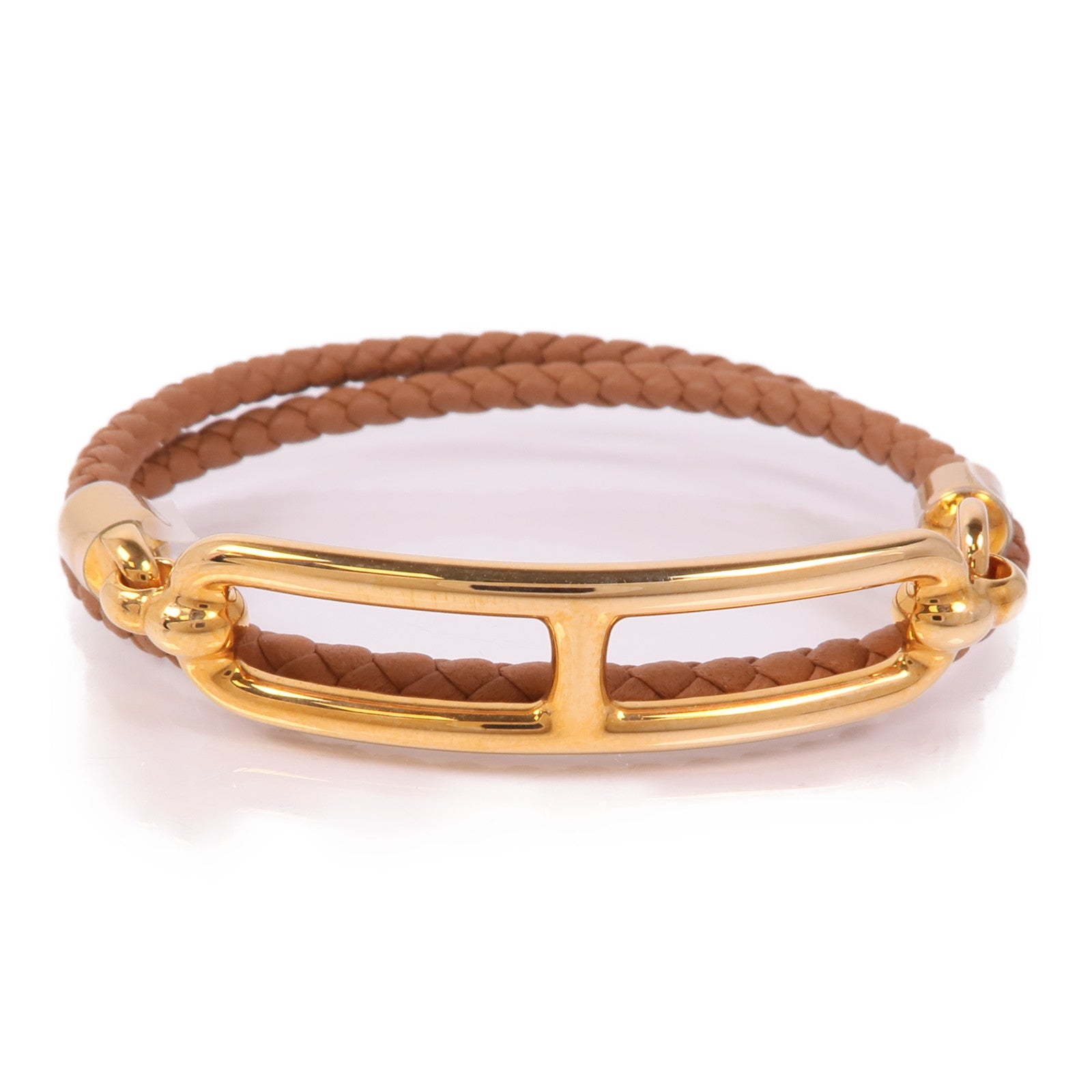 HERMES Swift皮革Roulis Double Tour Bracelet金扣手鐲Gold