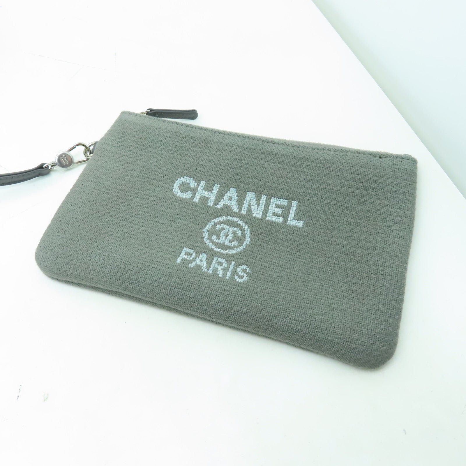CHANEL 帆布Deauville Tote銀扣手挽肩背兩用袋灰色