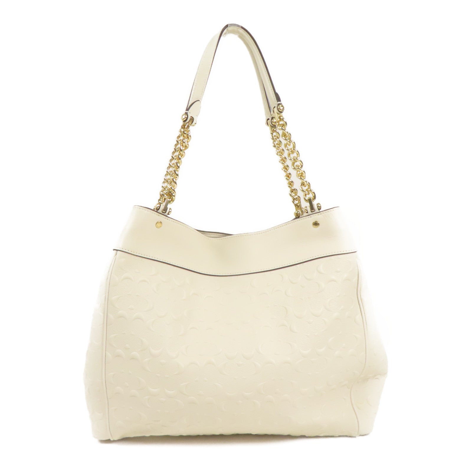 COACH GHW Shoulder Bag Calfskin Leather White