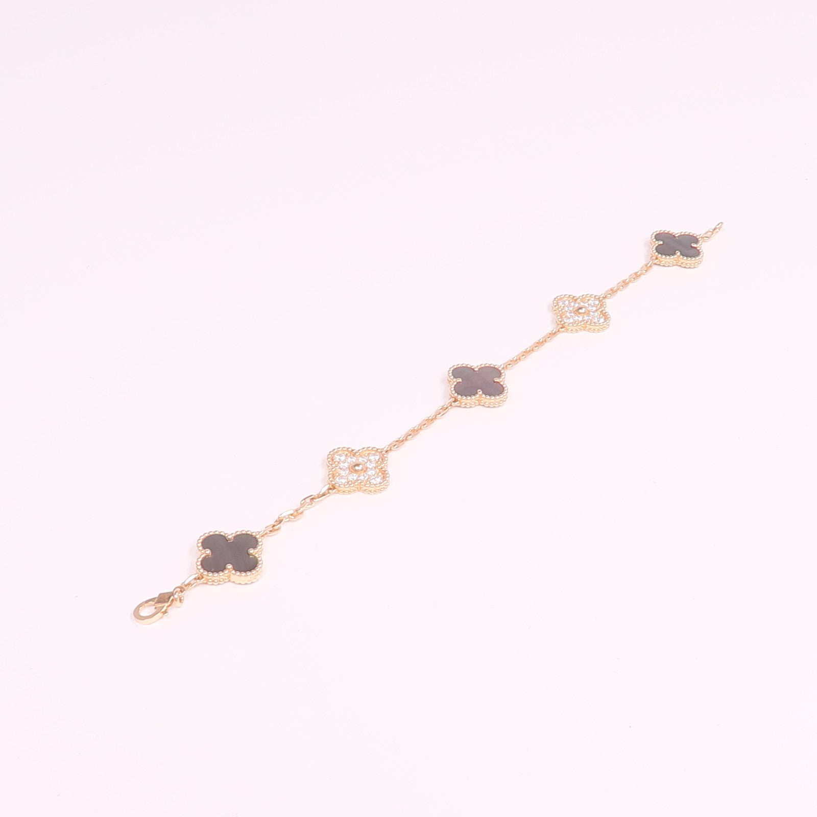 Van Cleef & Arpels 18K玫瑰金Vintage Alhambra Bracelet 5 Motifs珍珠母貝/鑽石手鏈