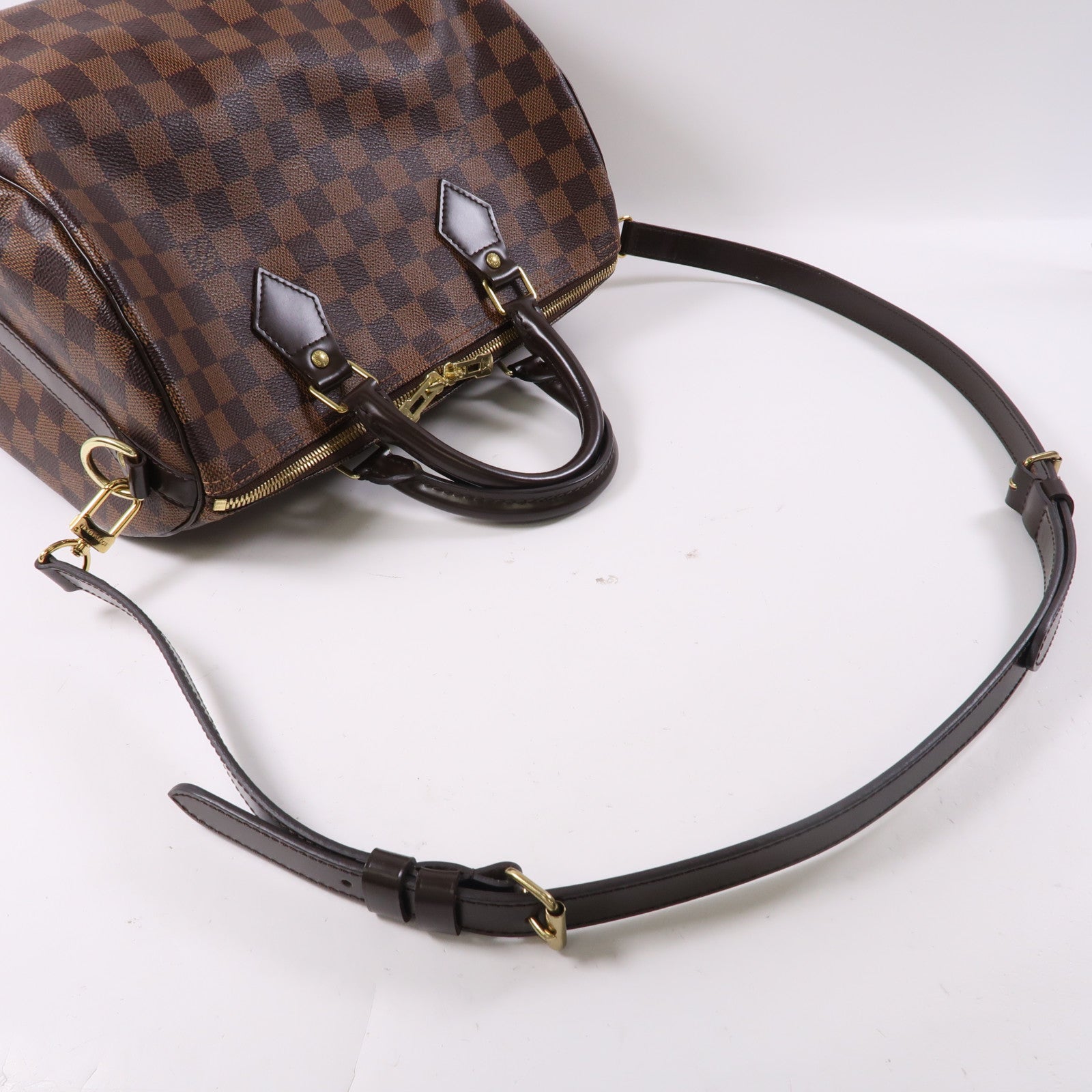 LOUIS VUITTON Damier Speedy Bandouliere 30金扣手挽肩背兩用袋啡色