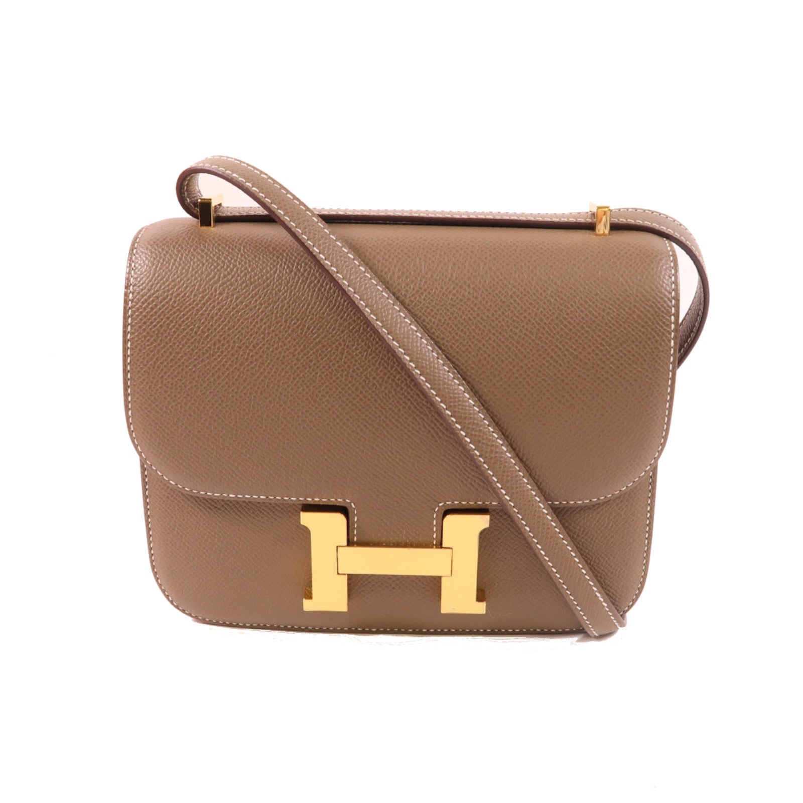 HERMES Epsom皮革Constance Mini金扣肩背袋Etoupe