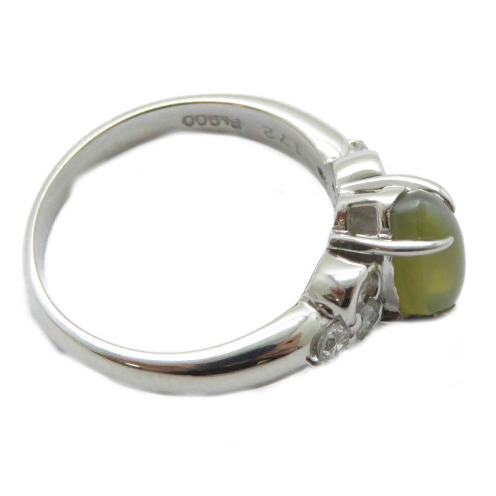JEWELRY 【激減優惠】PT900鉑金Cat's Eye Ring 1.72ct貓眼石/0.35ct鑽石戒指US#5.25