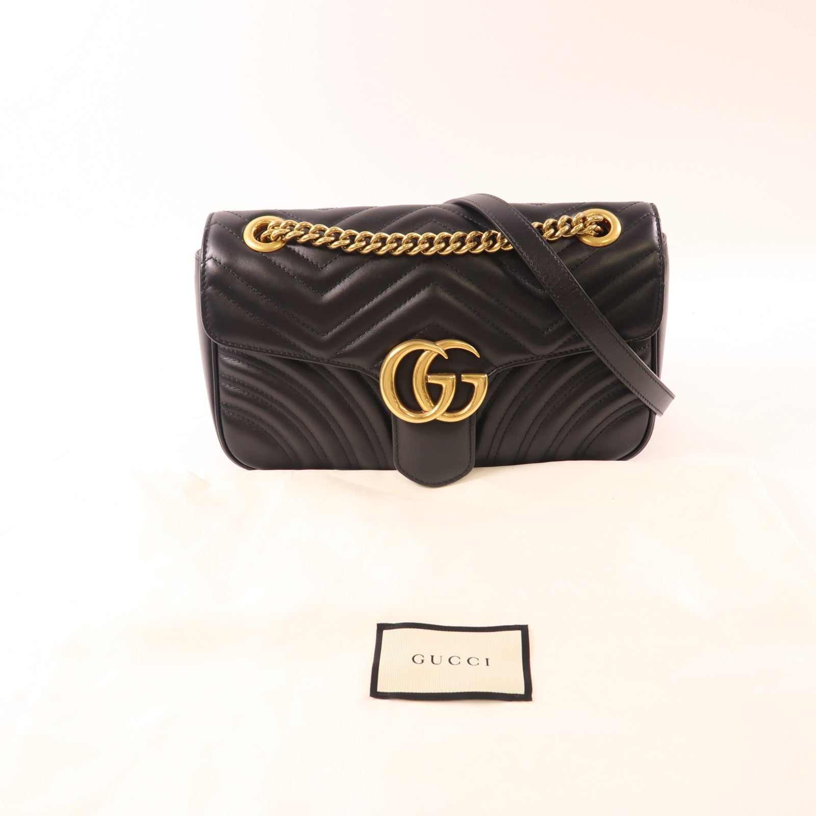 GUCCI 牛皮皮革GG Marmont Small Shoulder Bag金扣鏈帶肩背袋