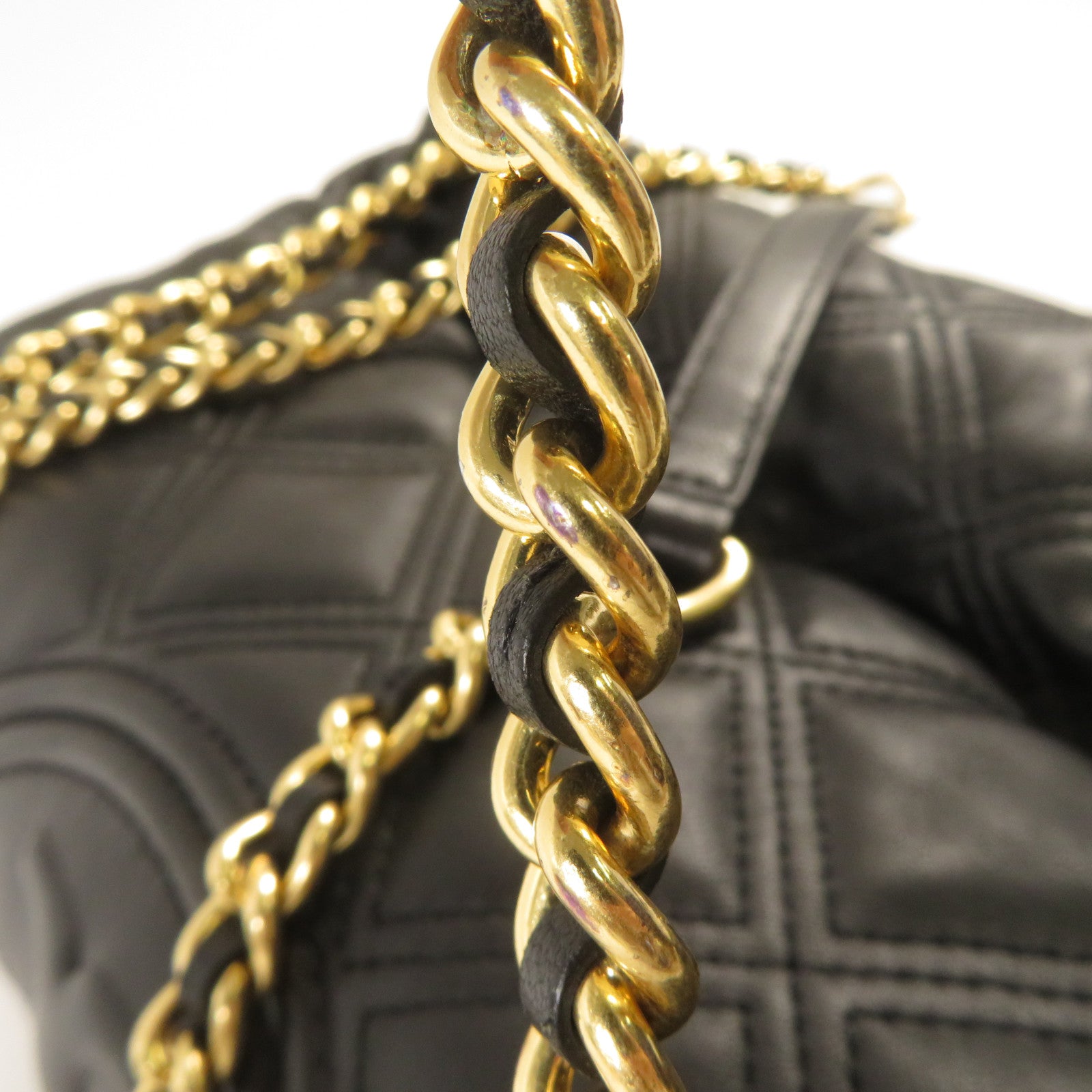 Tory Burch 菱格羊皮皮革Chain Shoulder金扣鏈帶肩背袋黑色