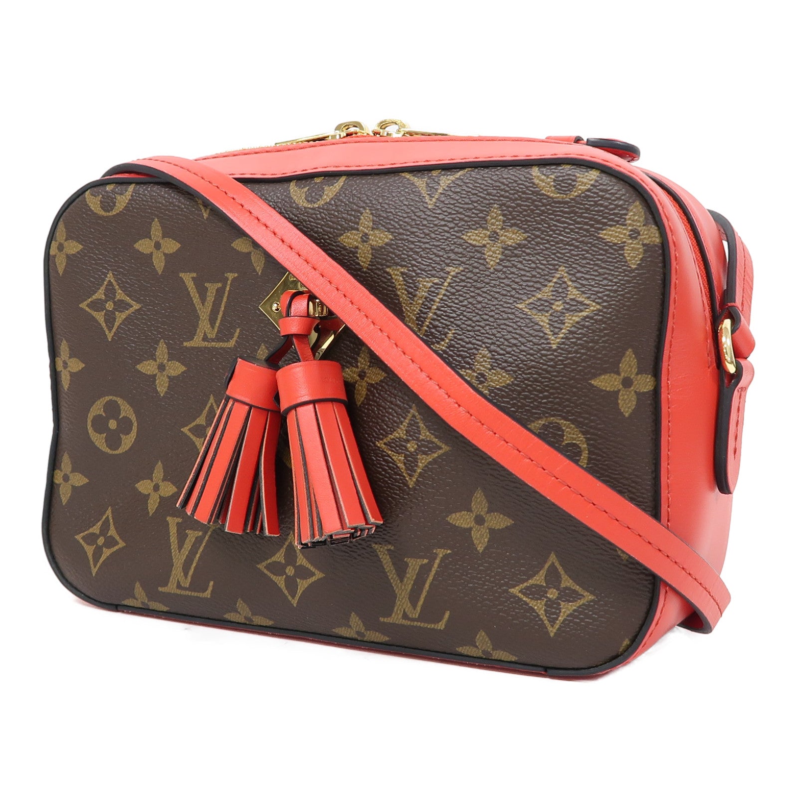 LOUIS VUITTON Monogram Saintonge金扣肩背袋啡色/紅色